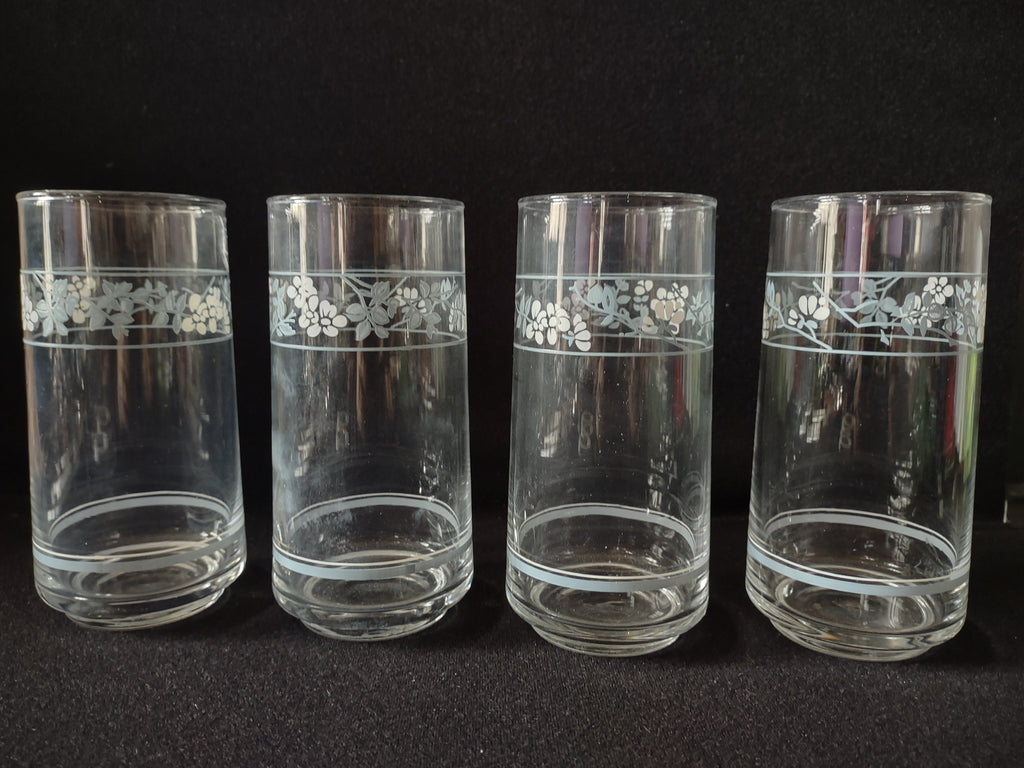 Vintage Libbey Crisa Drinking Glass Tumbler x 4 Pastel Floral (lot 5234)
