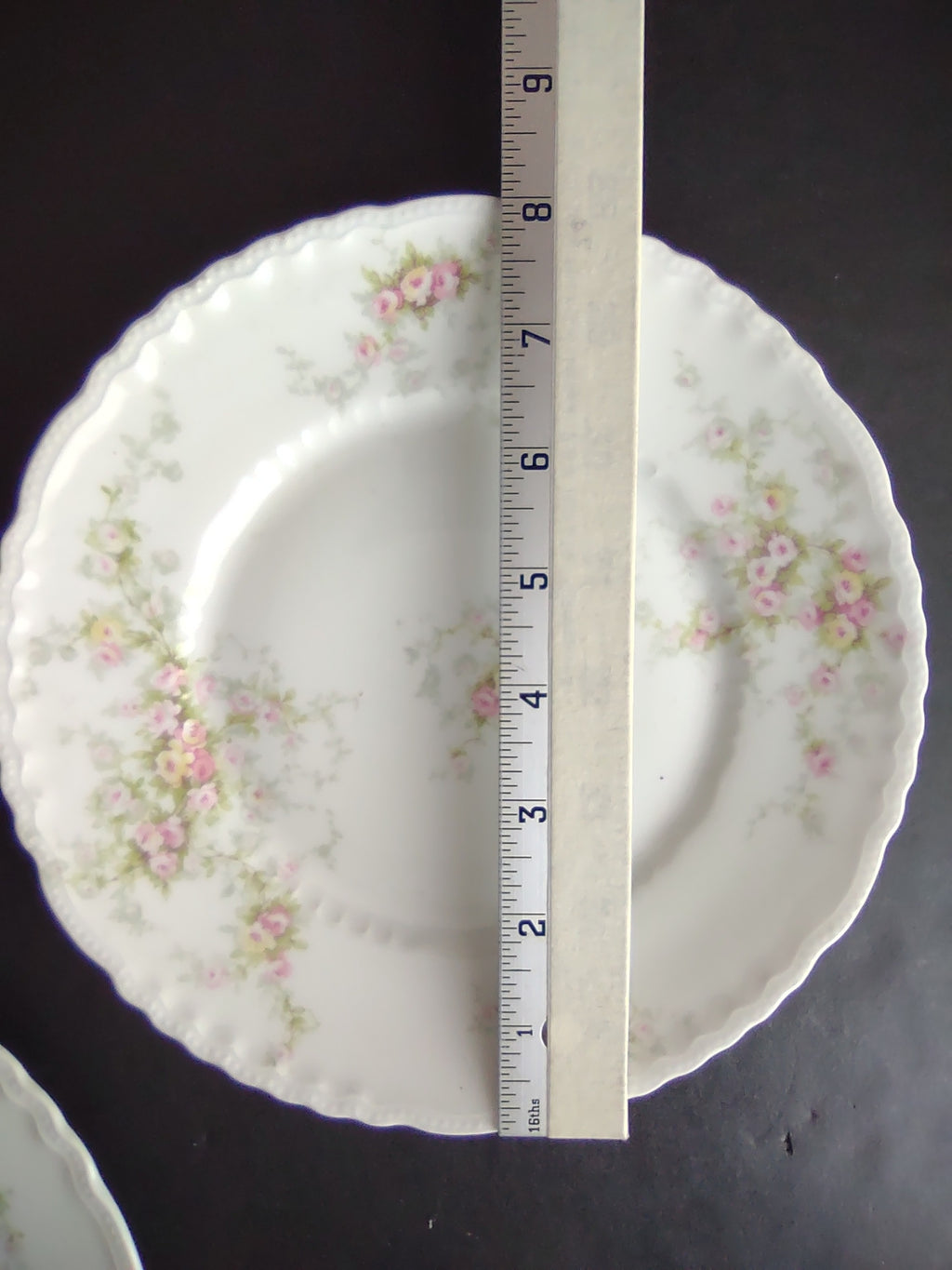 Haviland Limoges Set of Dinner Luncheon Plate Pink Purple Yellow Rose (lot 843)