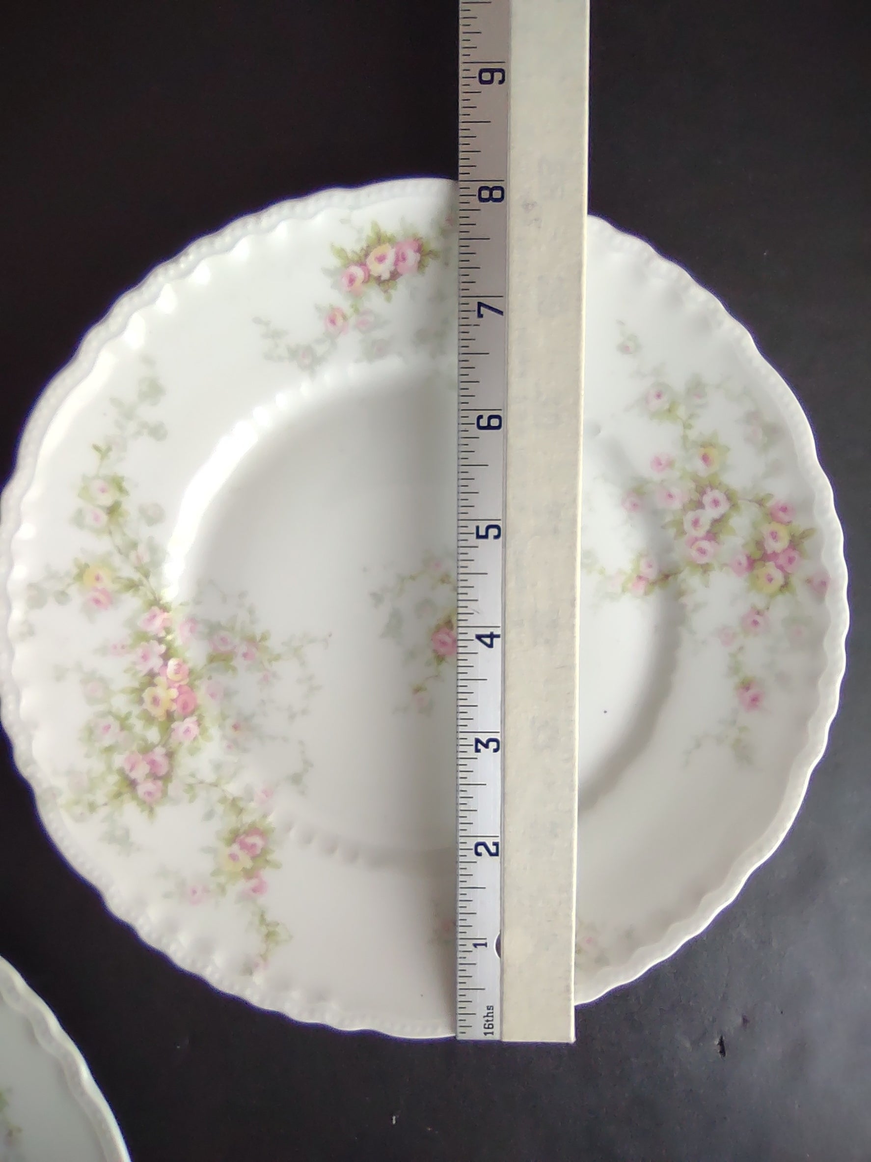 Haviland Limoges Set of Dinner Luncheon Plate Pink Purple Yellow Rose (lot 843)