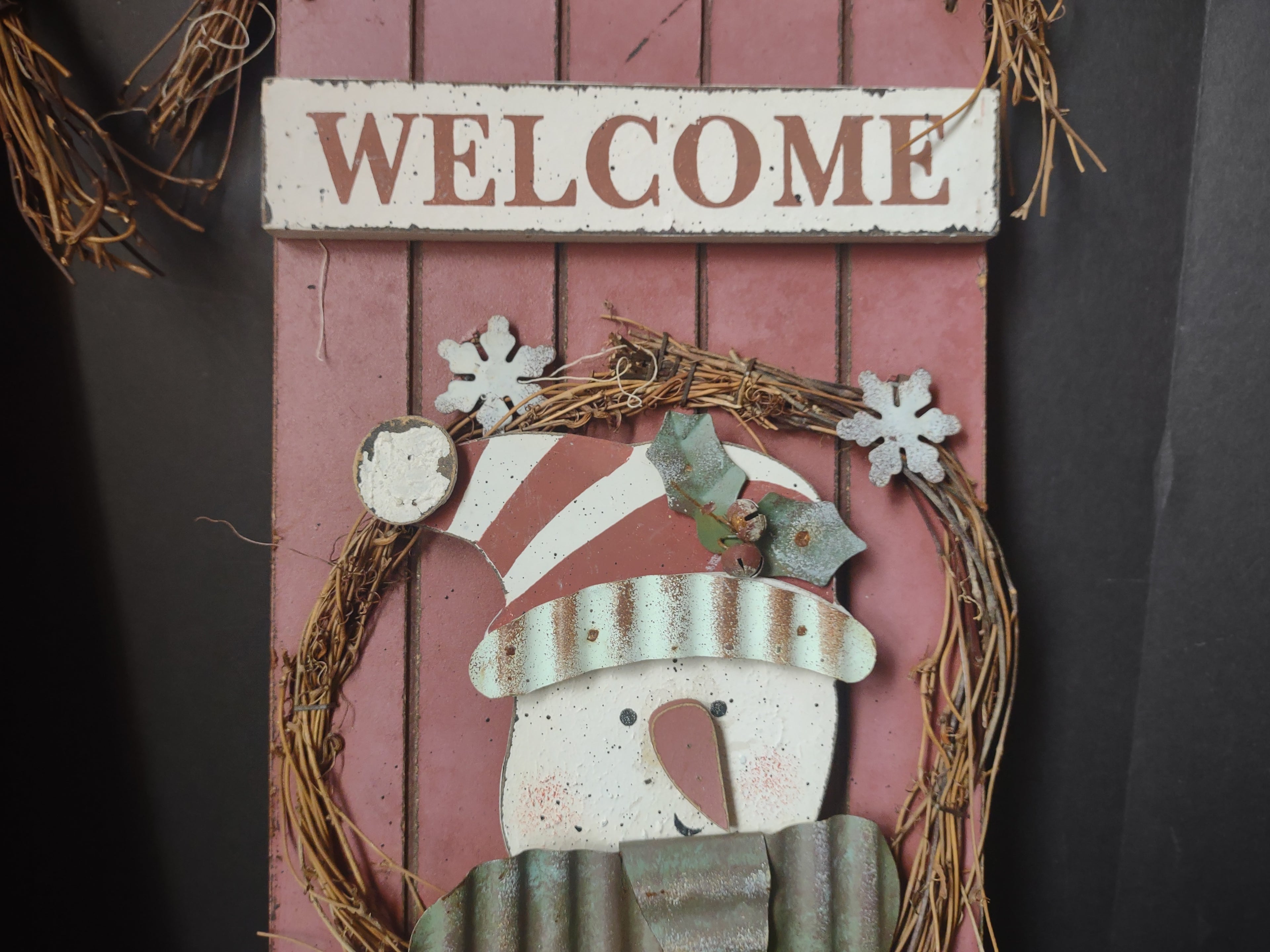 Set of 2 Christmas Welcome Snowman Signs Rustic Primitive (lot 1731)