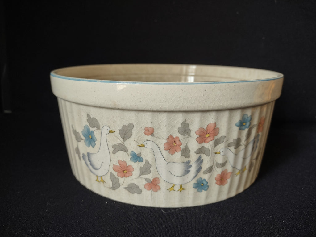 Vintage Country Classics Souffle Dish Geese Goose Duck Bowl CRAZING (lot 2803c)