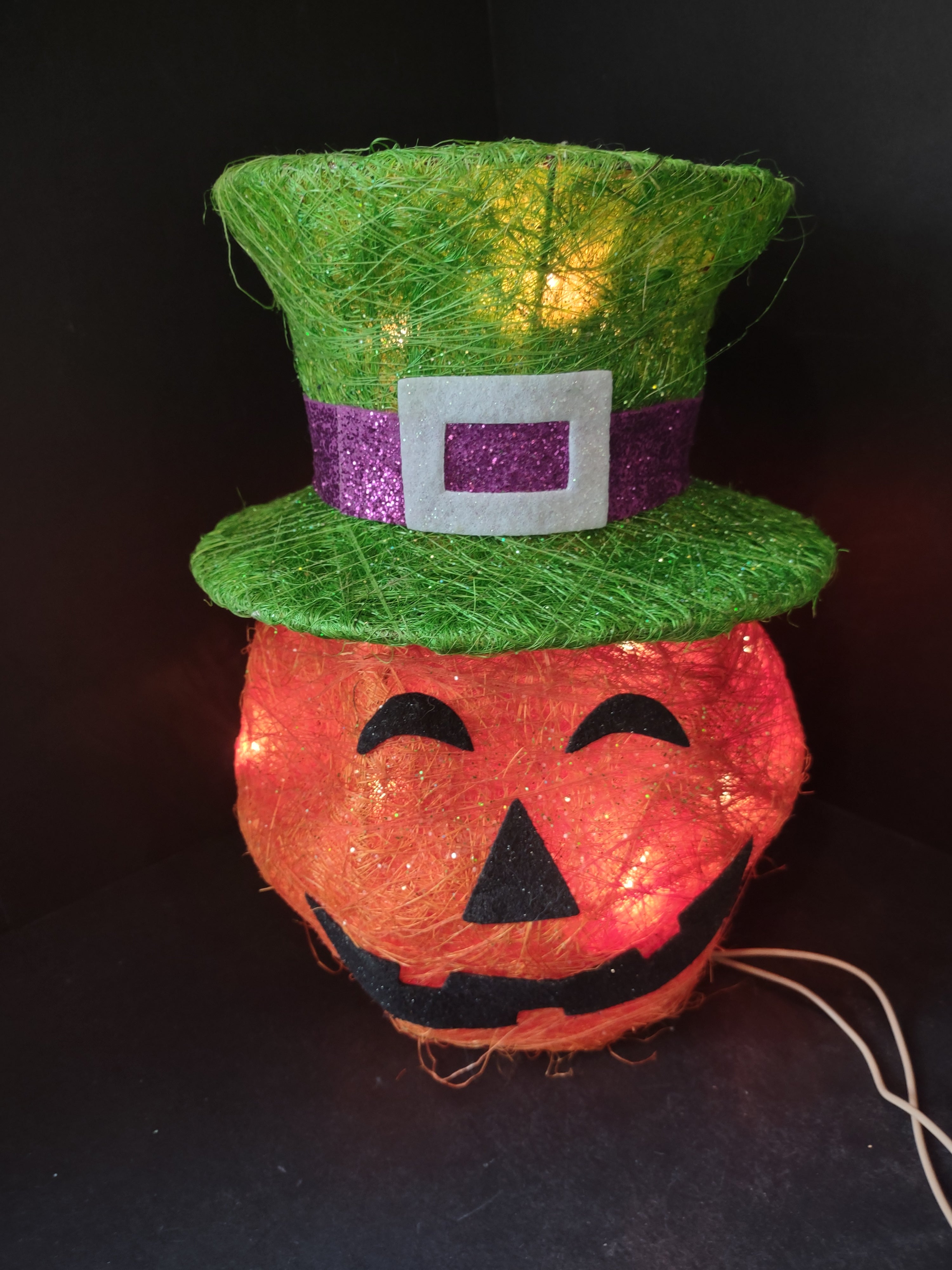 Halloween Pumpkin Green Hat Light Up Jack-O-Lantern (lot 2968j)
