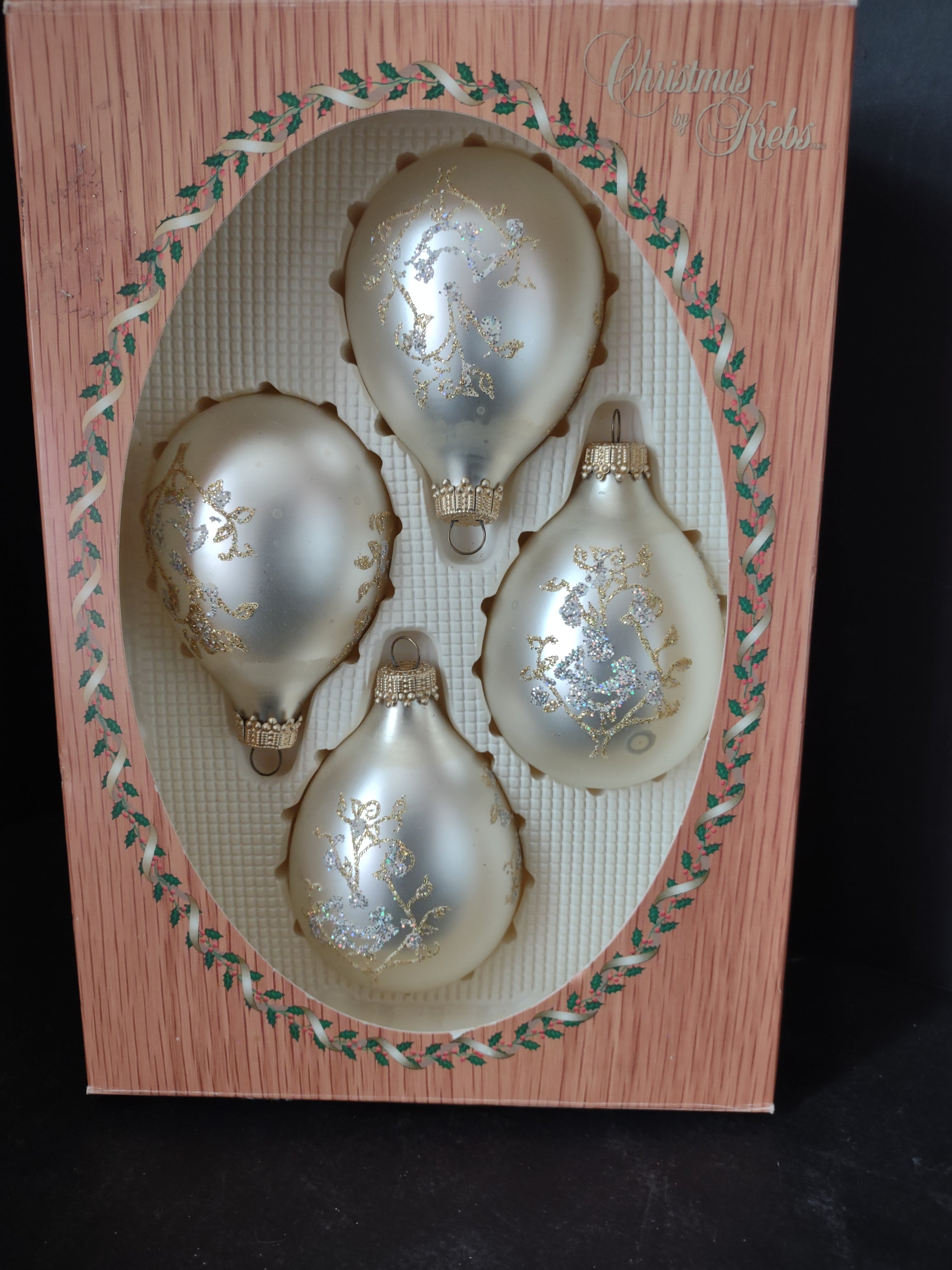Vintage Christmas Krebs Glass Ornaments x 4 Golden Glitter IMPERFECT (lot 3312)