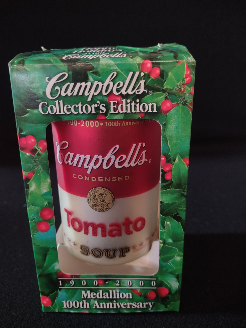 Anniversary 2000 Campbells Glass Tomato Soup Can Christmas Ornament (Lot 4685)