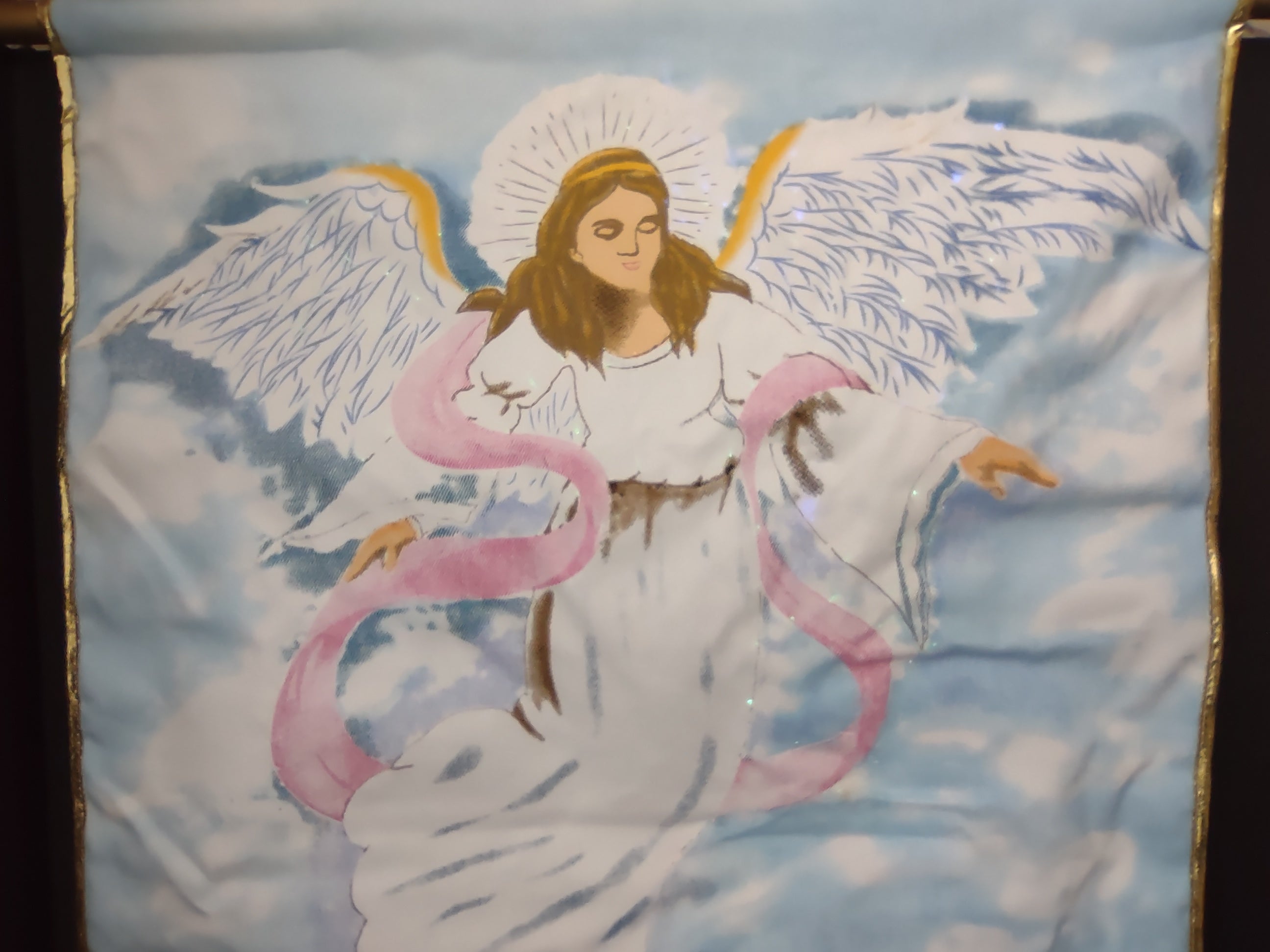 Christmas Holidays Fiber Optic Light Up Angel Blue Tapestry (lot 1253)