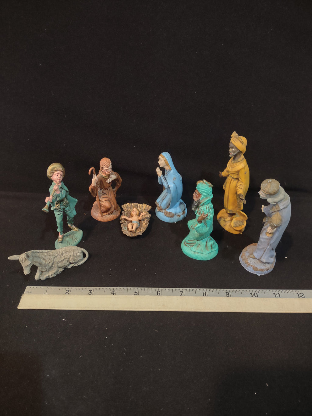 Vintage Plastic Nativity Mary Joseph Jesus 3 Wise Men Shepard Donkey (Lot 4215)