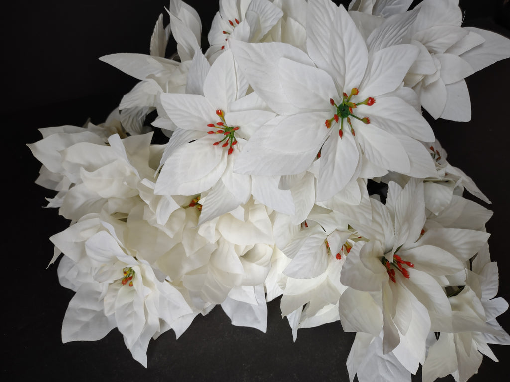 Christmas Lot Artificial Flower Poinsettia White 12 stems 17" Long (Lot 3342)