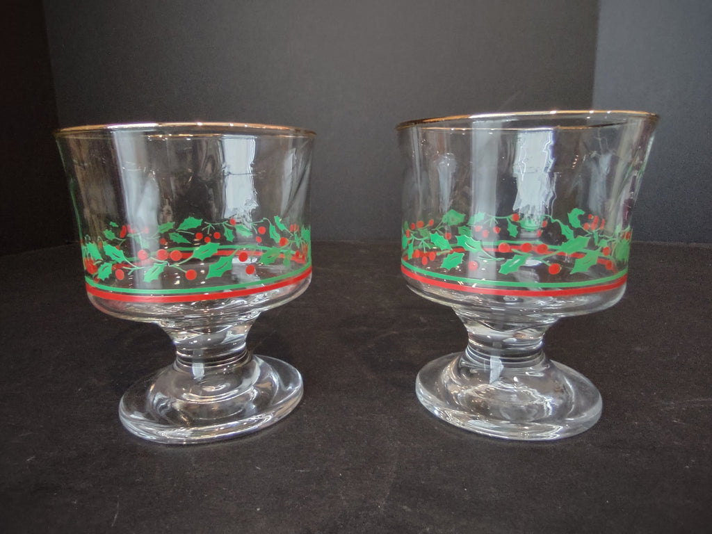 Christmas Glass Libbey Holly Water & Arby Dessert Parfait (lot 1209)