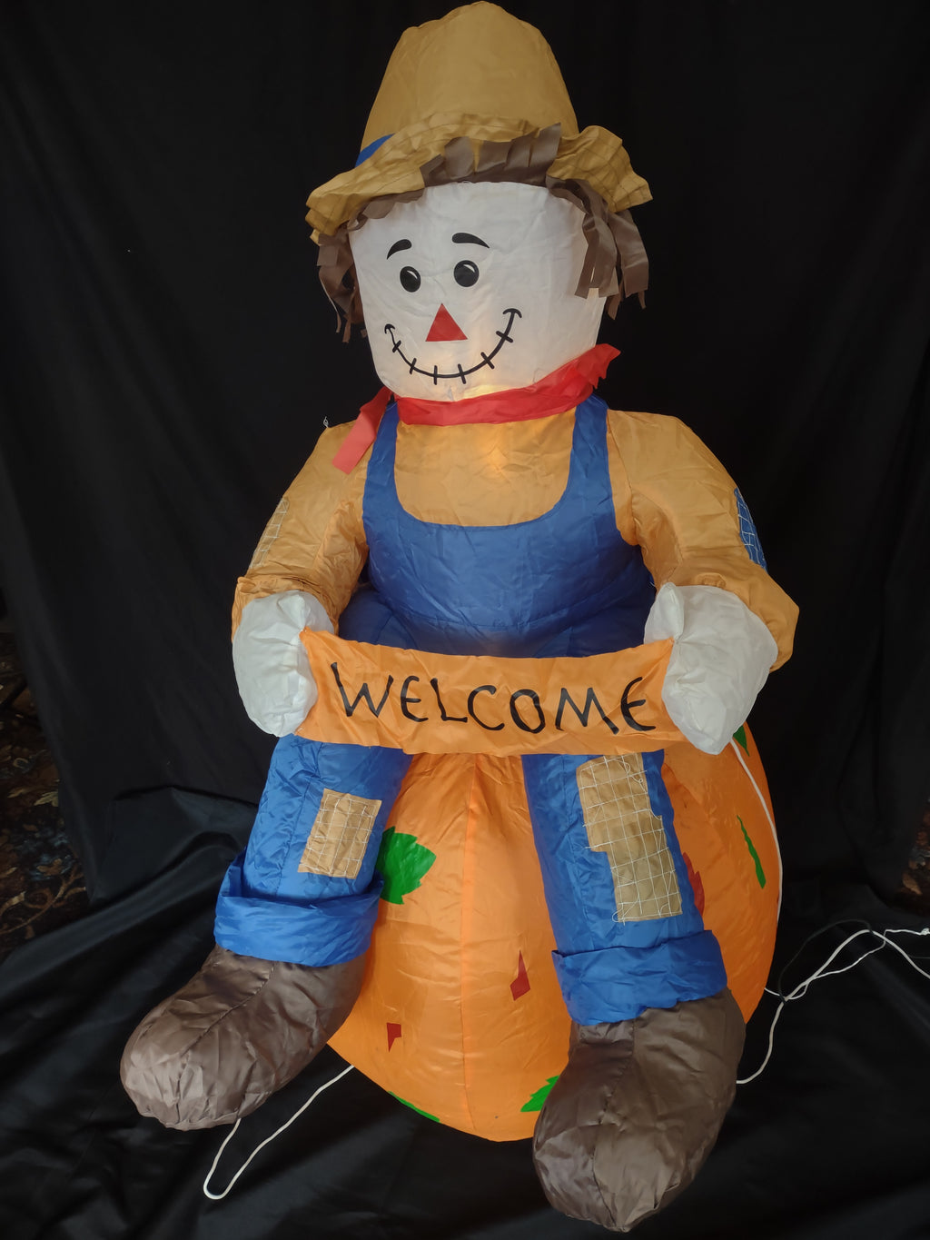 Vintage Halloween Thanksgiving Farm Boy on Pumpkin Inflatable 4 Ft (lot 3252j)