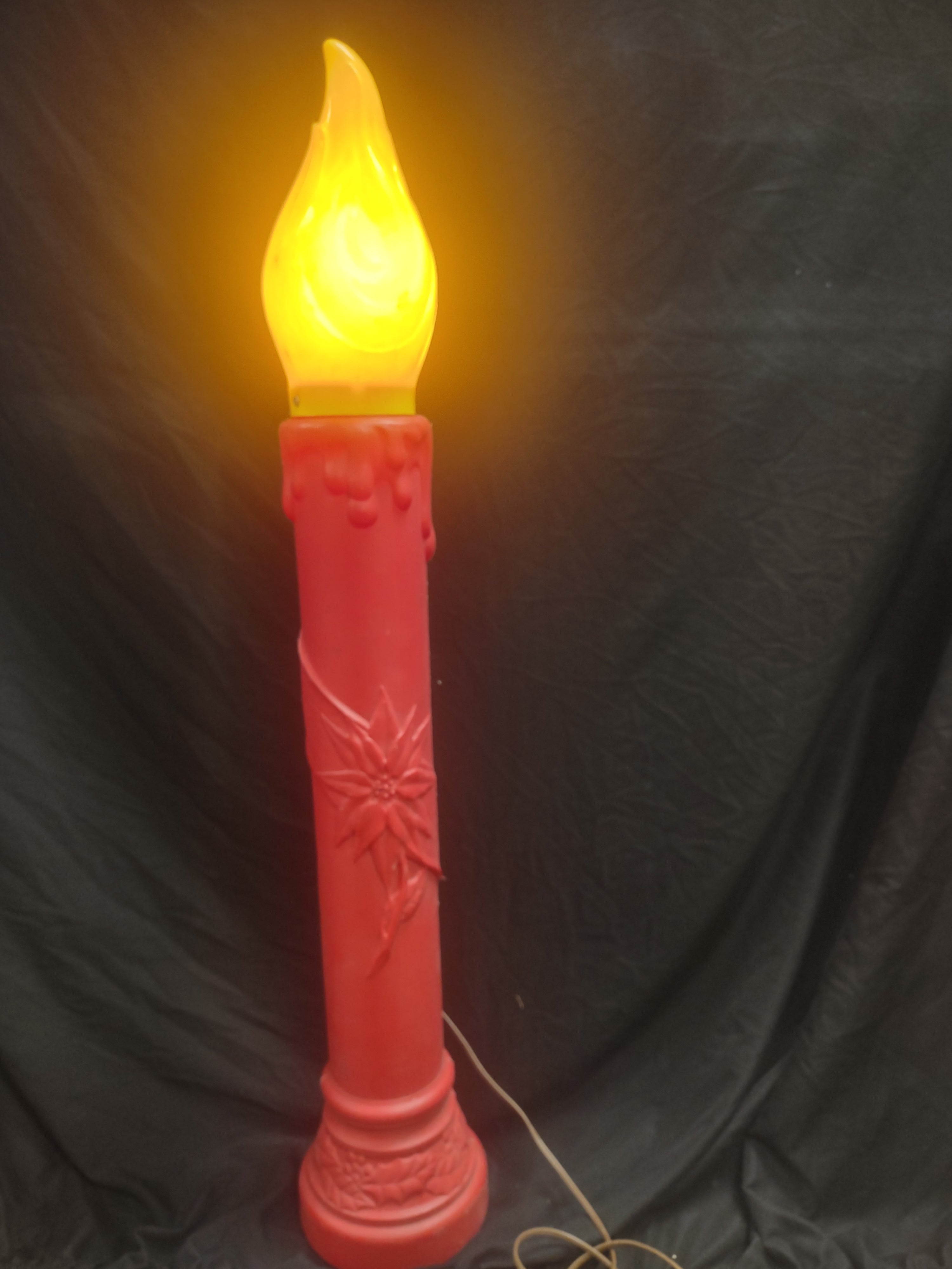 Vintage Christmas Blow Mold Candle Poinsettia Light Up 40" (lot 2322)