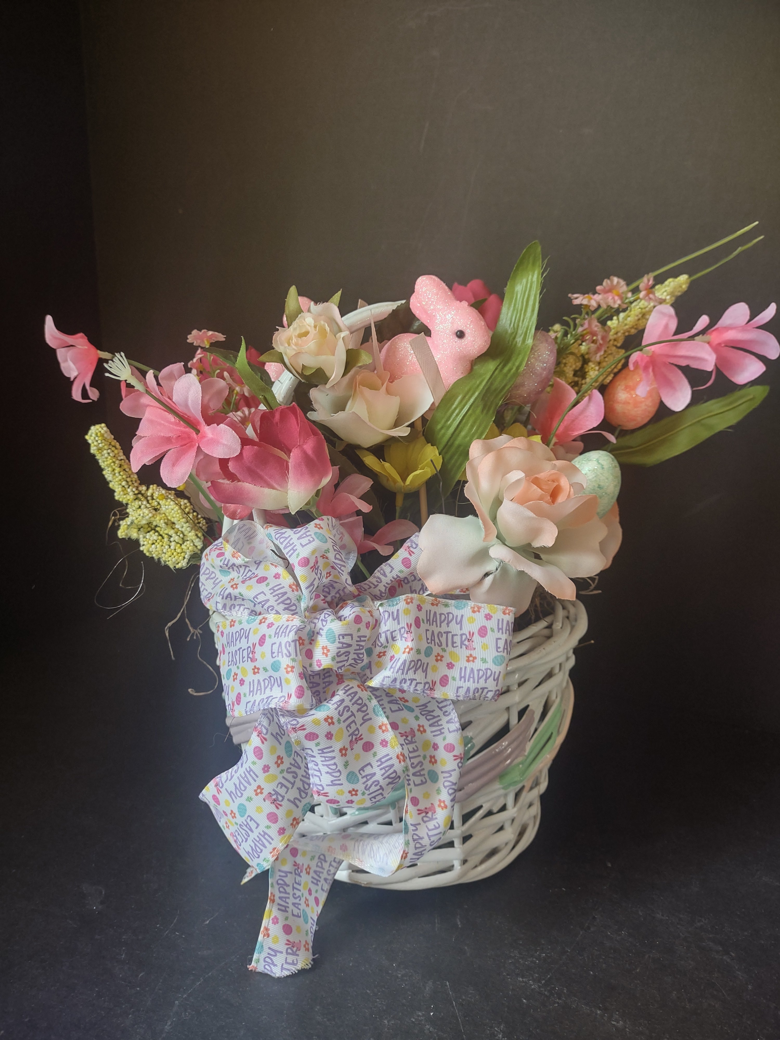 Handmade Easter Flower Bunny Basket 12" (lot 1477)