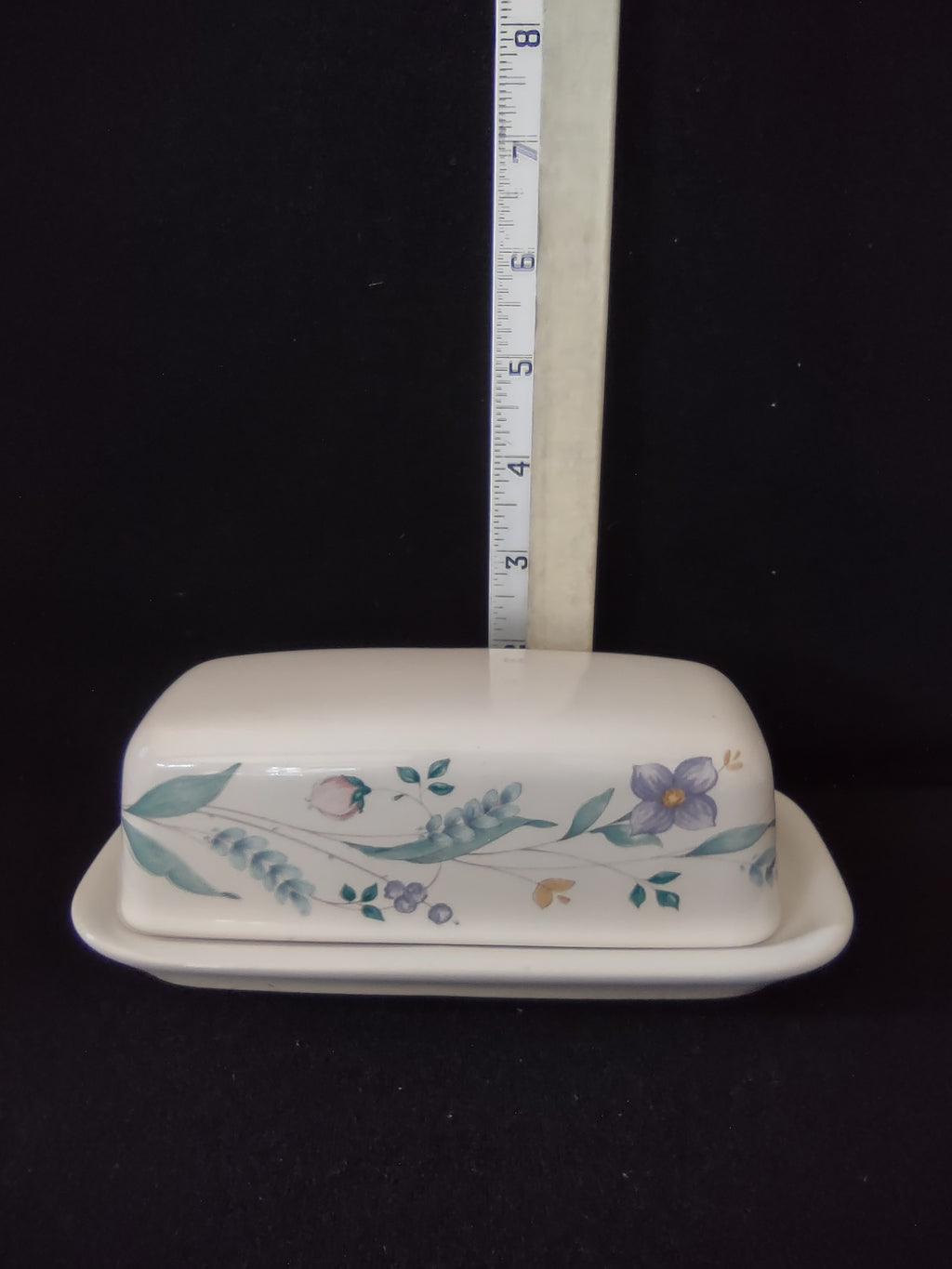 Vintage Pfaltzgraff Covered Butter Dish April Flower Pink Lavender Aqua(Lot 5025