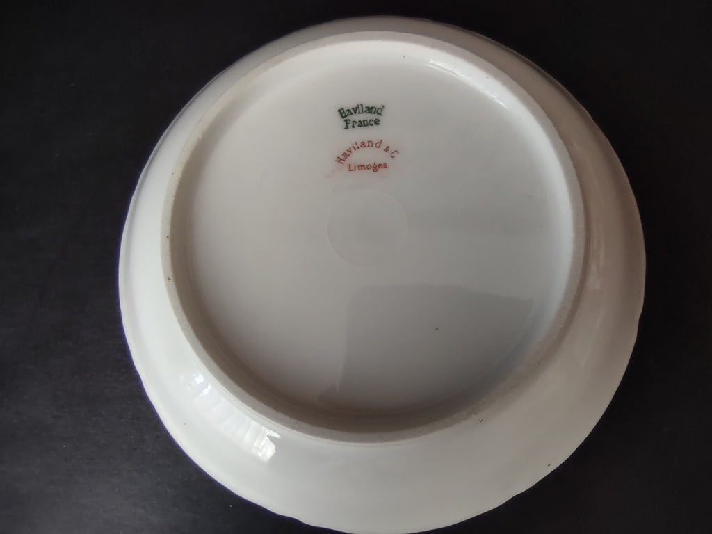 Haviland Limoges Small Bowl 5" White Scalloped Edge Rose Blue Ribbon (lot 856)