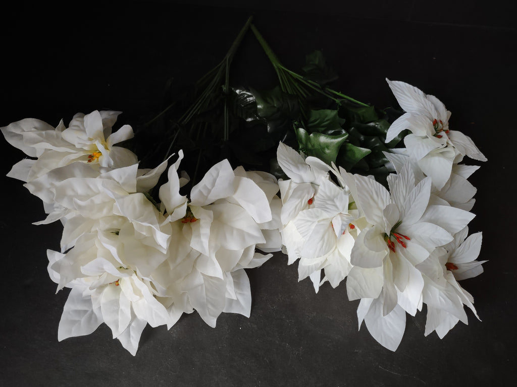 Christmas Lot Artificial Flower Poinsettia White 12 stems 17" Long (Lot 3342)