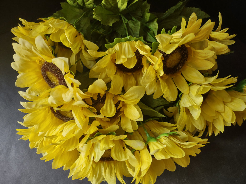 Halloween Thanksgiving Fall Artificial Sunflower 22" Twig x 3 (lot 3110)
