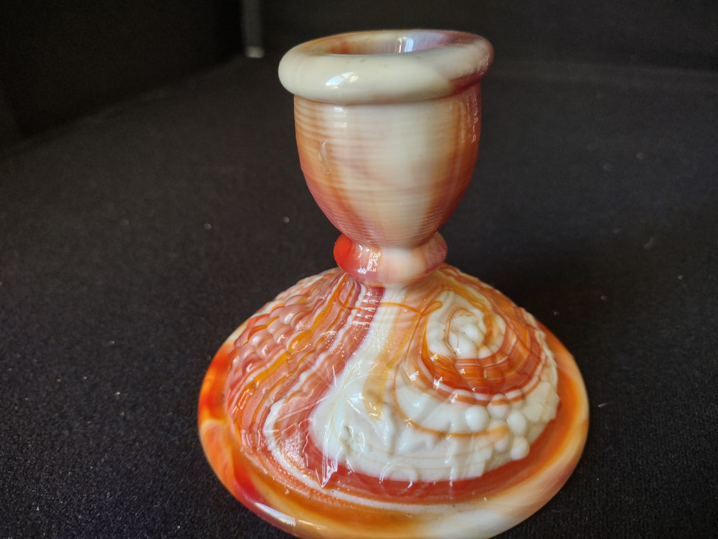 Vintage Indiana Glass Candle Stick Holder Milk Glass Marbled 3" (lot 2737)