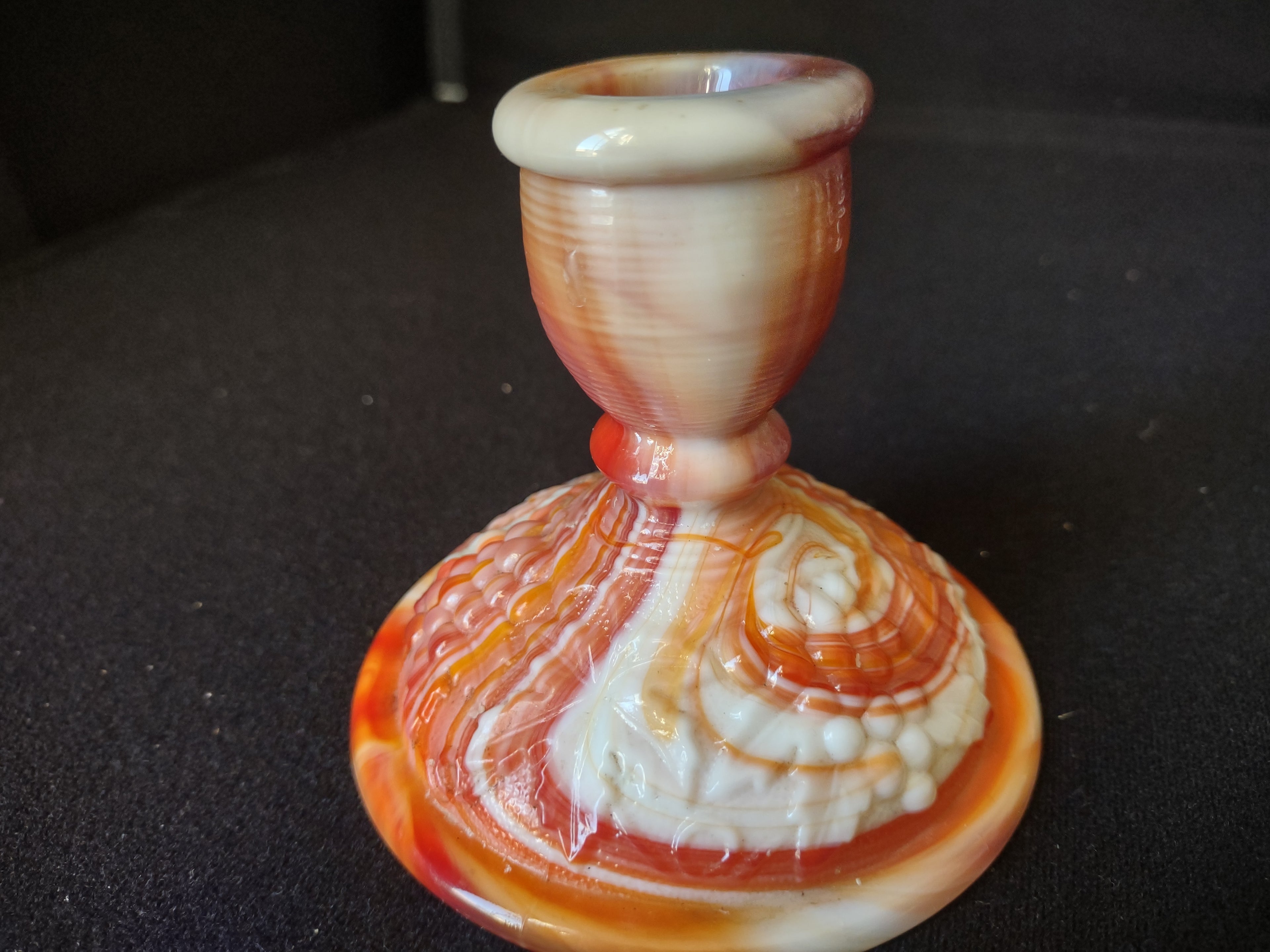 Vintage Indiana Glass Candle Stick Holder Milk Glass Marbled 3" (lot 2737)