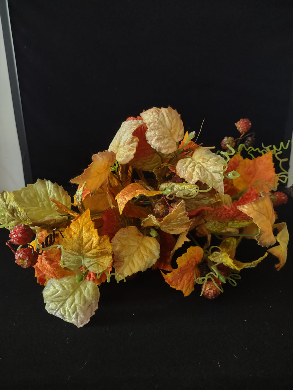 Thanksgiving Fall 16" Orange Yellow Leaves And Berries 1 Twig (Lot 3545)