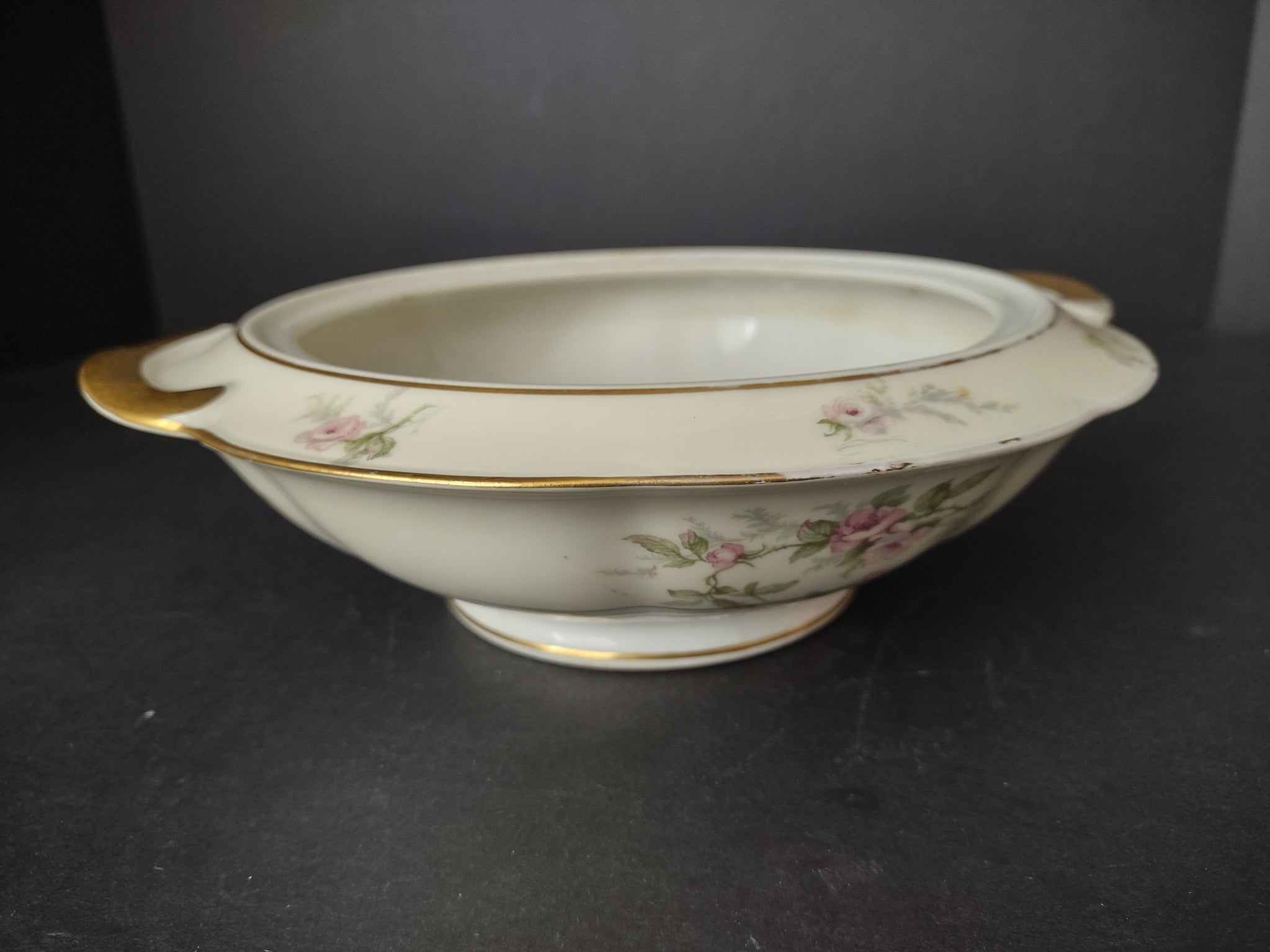 Haviland Limoges Round Soup Tureen Serving Bowl NO LID Roses (lot 820)