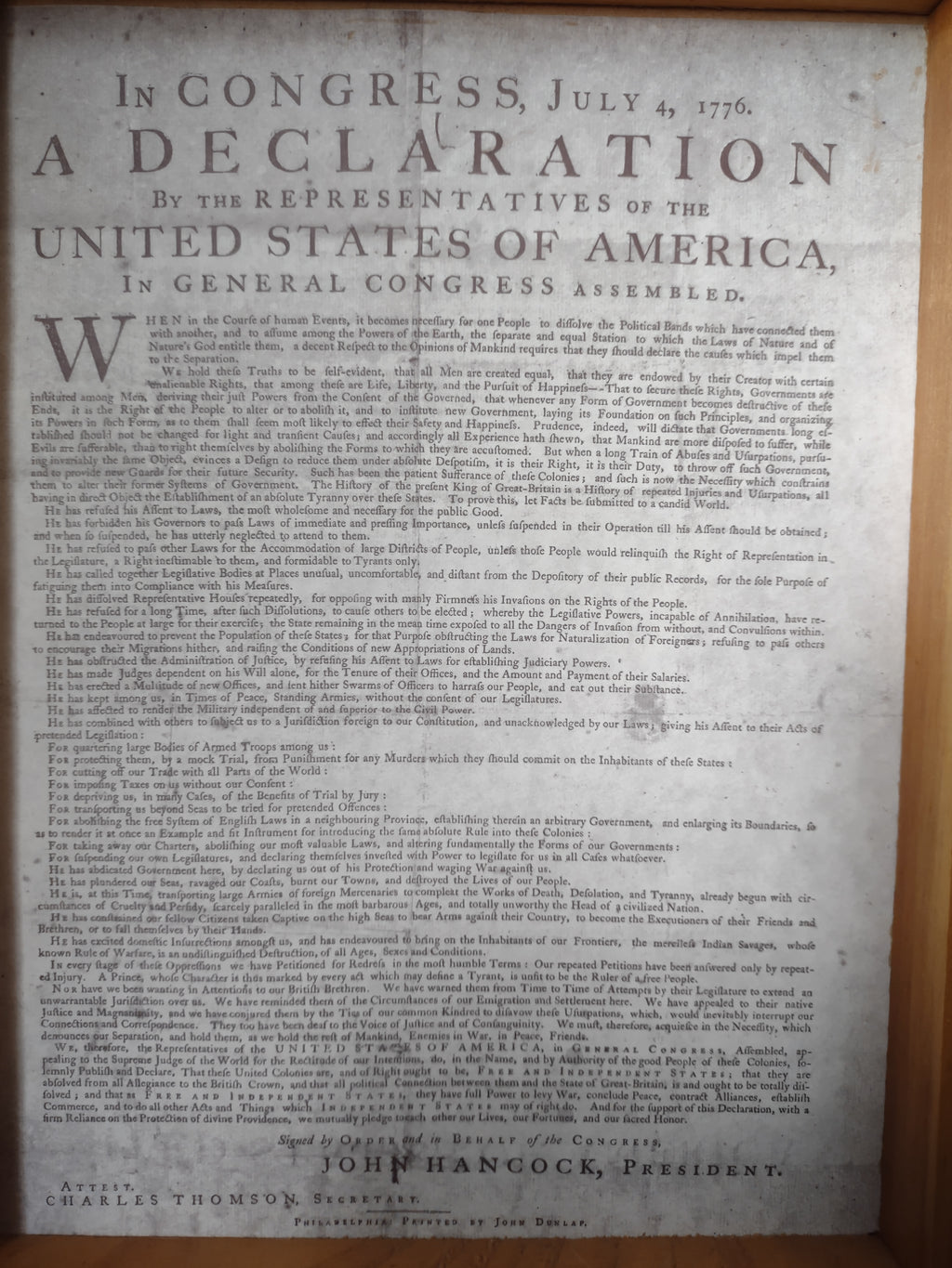 Framed Declaration by the Representatives of the USA 12" x 9-12" (lot 2785c )
