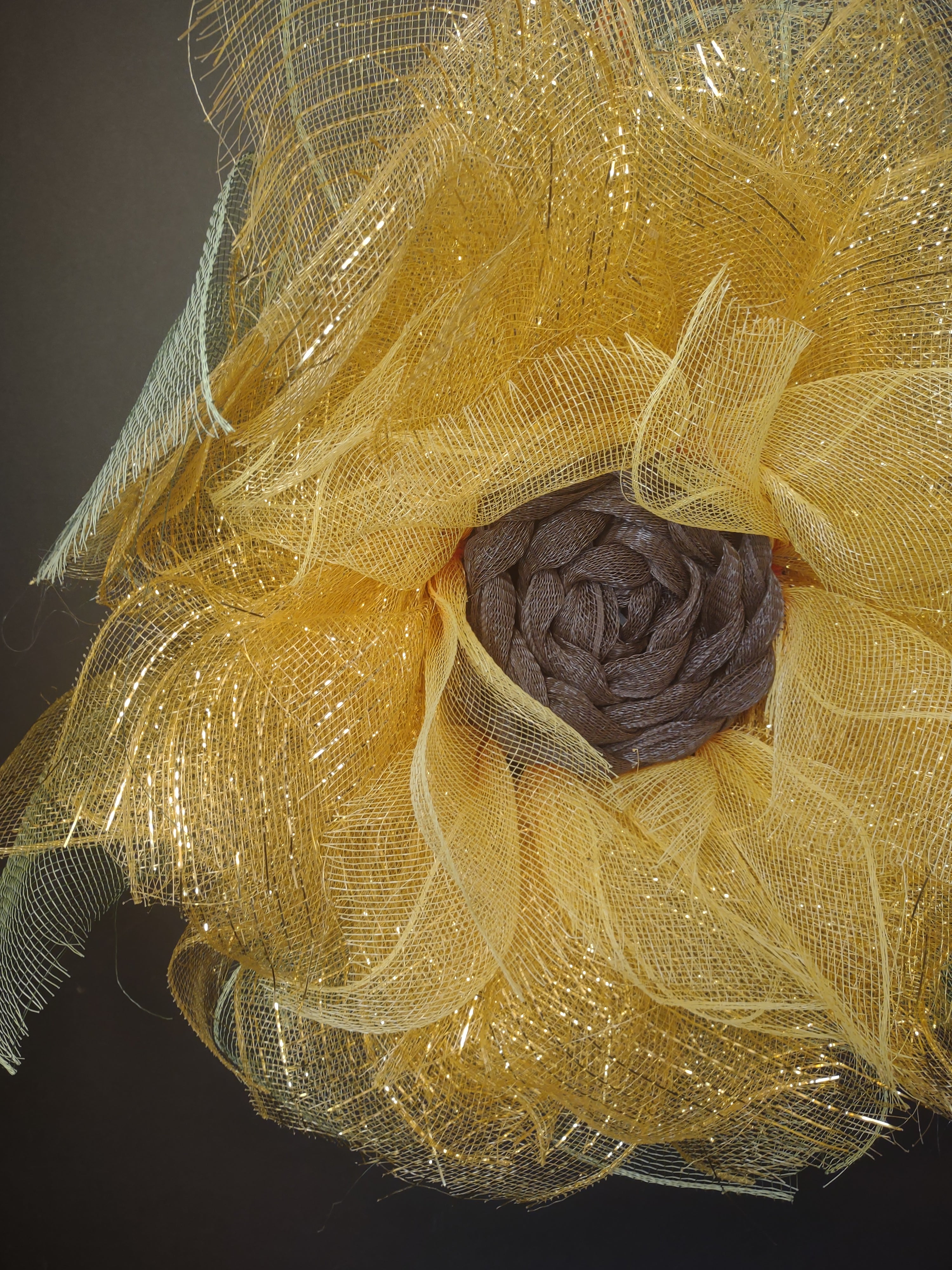 Handmade Spring Summer Sunflower Wreath Mesh Ribbon Yellow 18" (lot 1479)