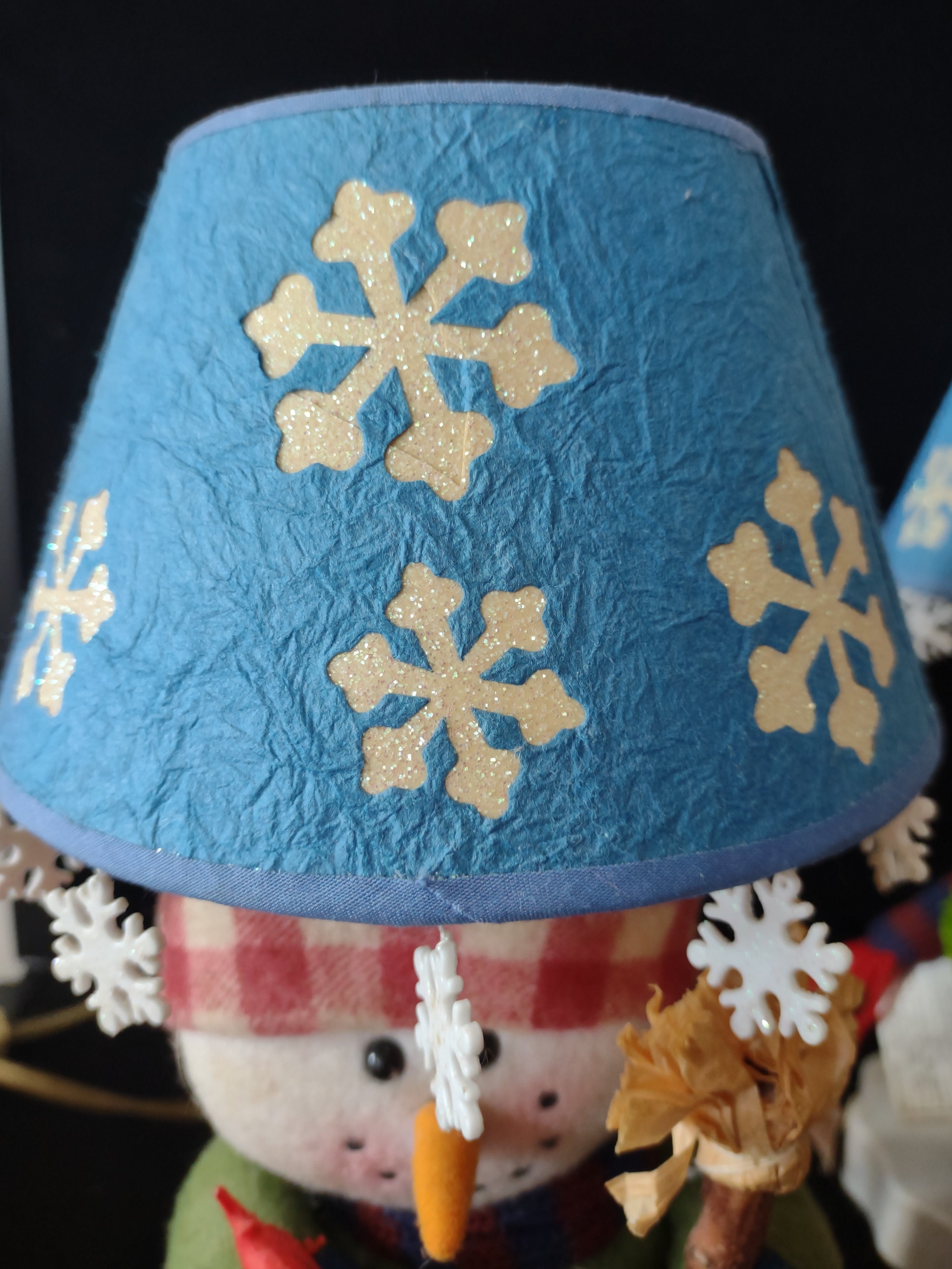 Vintage Christmas Winter Snowman Lamps Snowflake Shades (Lot 3771)