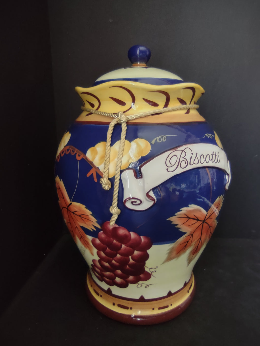 Vintage Nonni's Biscotti Fall Grape Ceramic Tuscany Cookie Jar (lot 2932c)