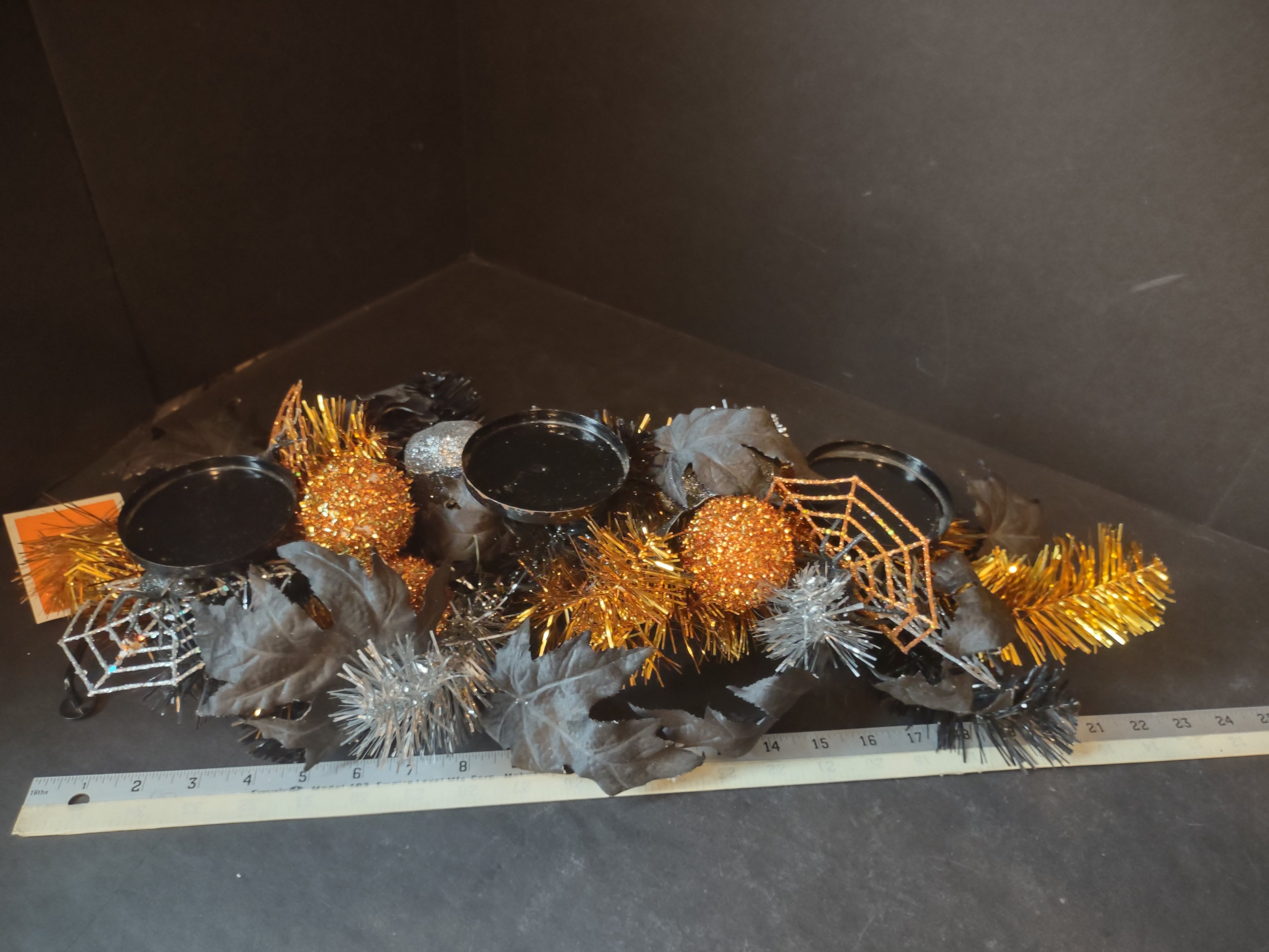 Halloween Black Orange Centerpiece Sandra Lee Candleholder 20" (lot 2996j)