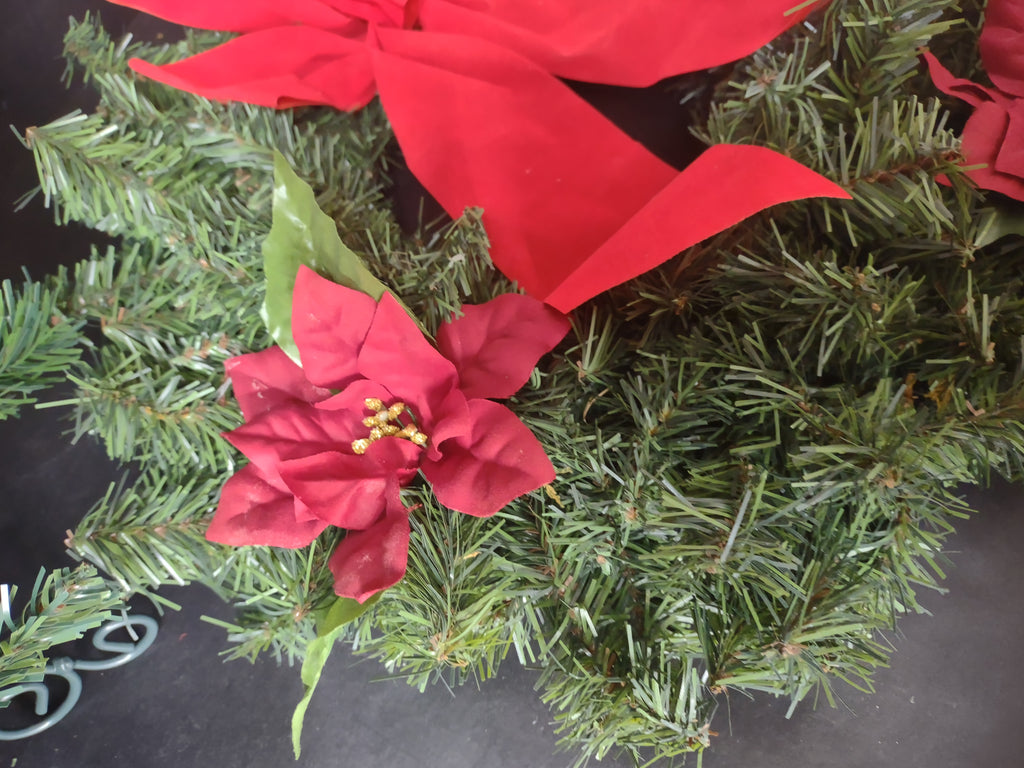Christmas Artificial 24"Light Up Tree Garland Poinsettia Wreath (lot 1223)