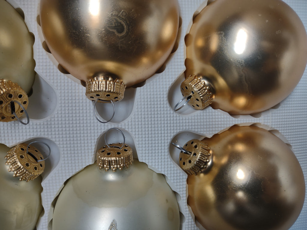 Vintage Christmas Set 6 Glass Ornaments Krebs 3" Butterfly Golden (lot 1434)