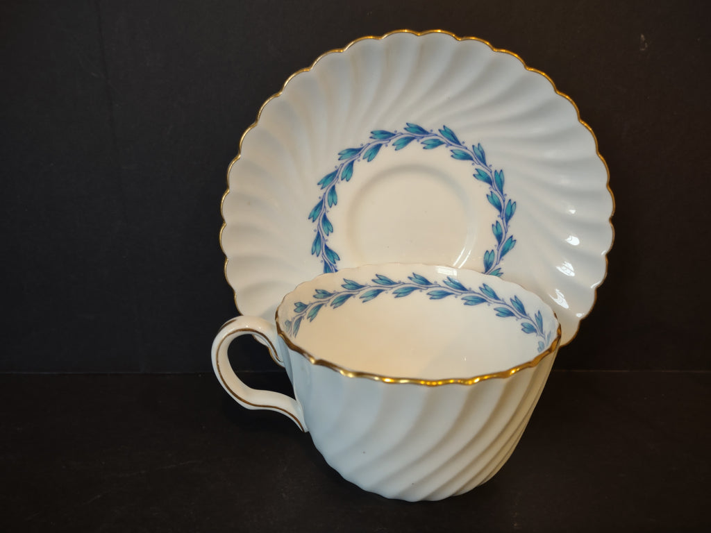 Vintage Minton England Bone China Cheviot Blue Tea Cup Saucer (lot 5440)
