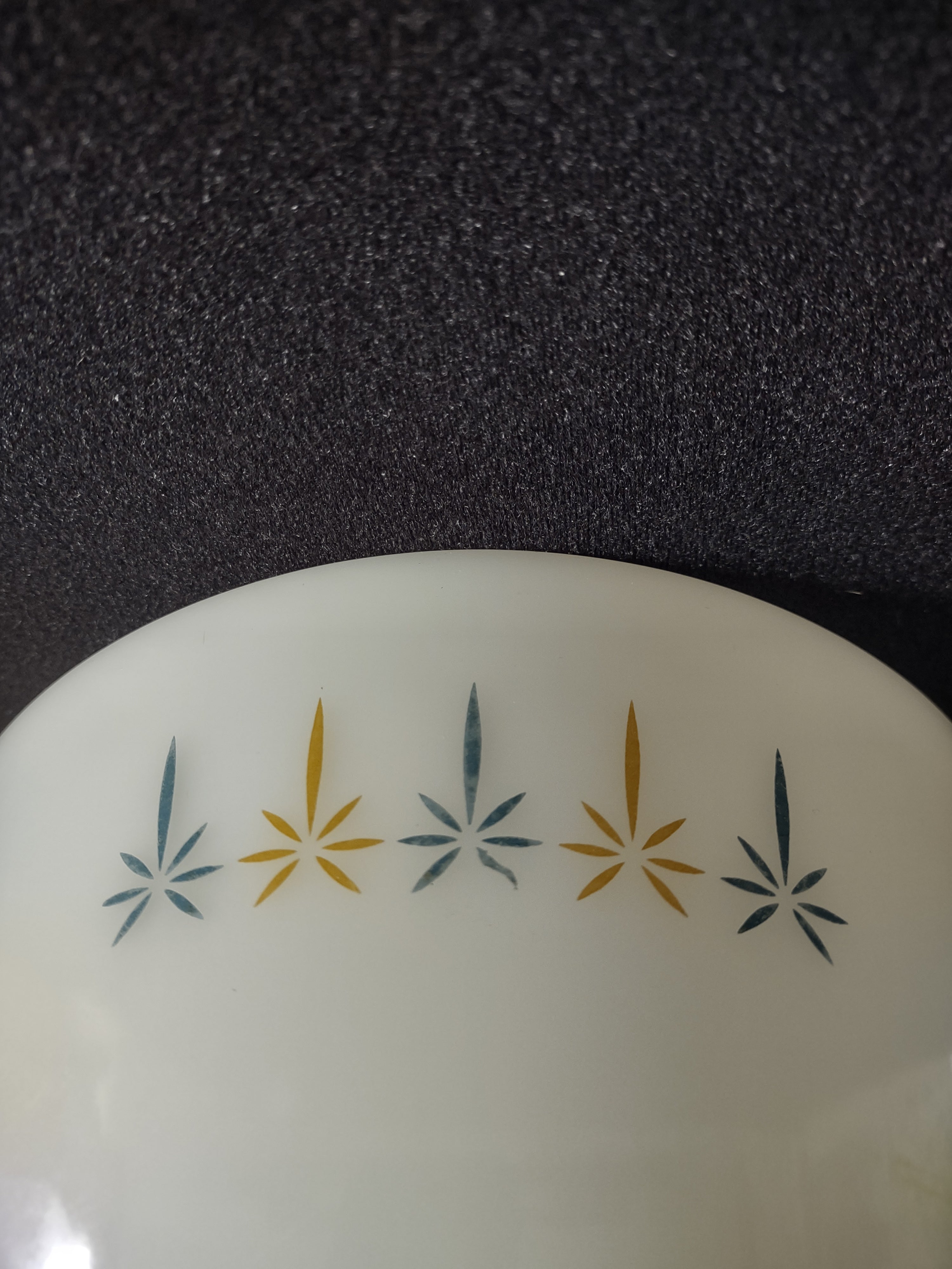 Vintage Fire King Milk Glass Casserole Dish Candle Glow Blue Gold (Lot 5126)