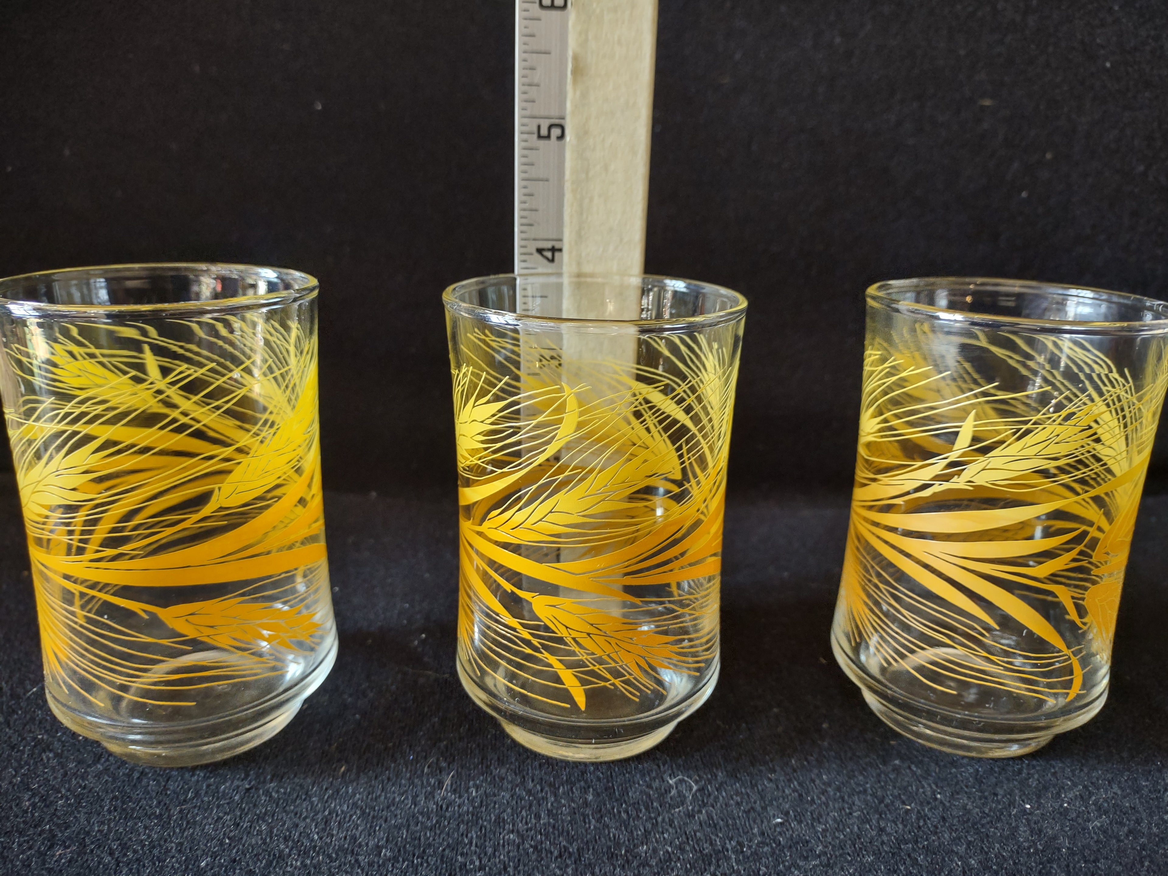 Vintage MCM Libbey 3-3/4" Golden Wheat Glasses x 4 (lot 5169)