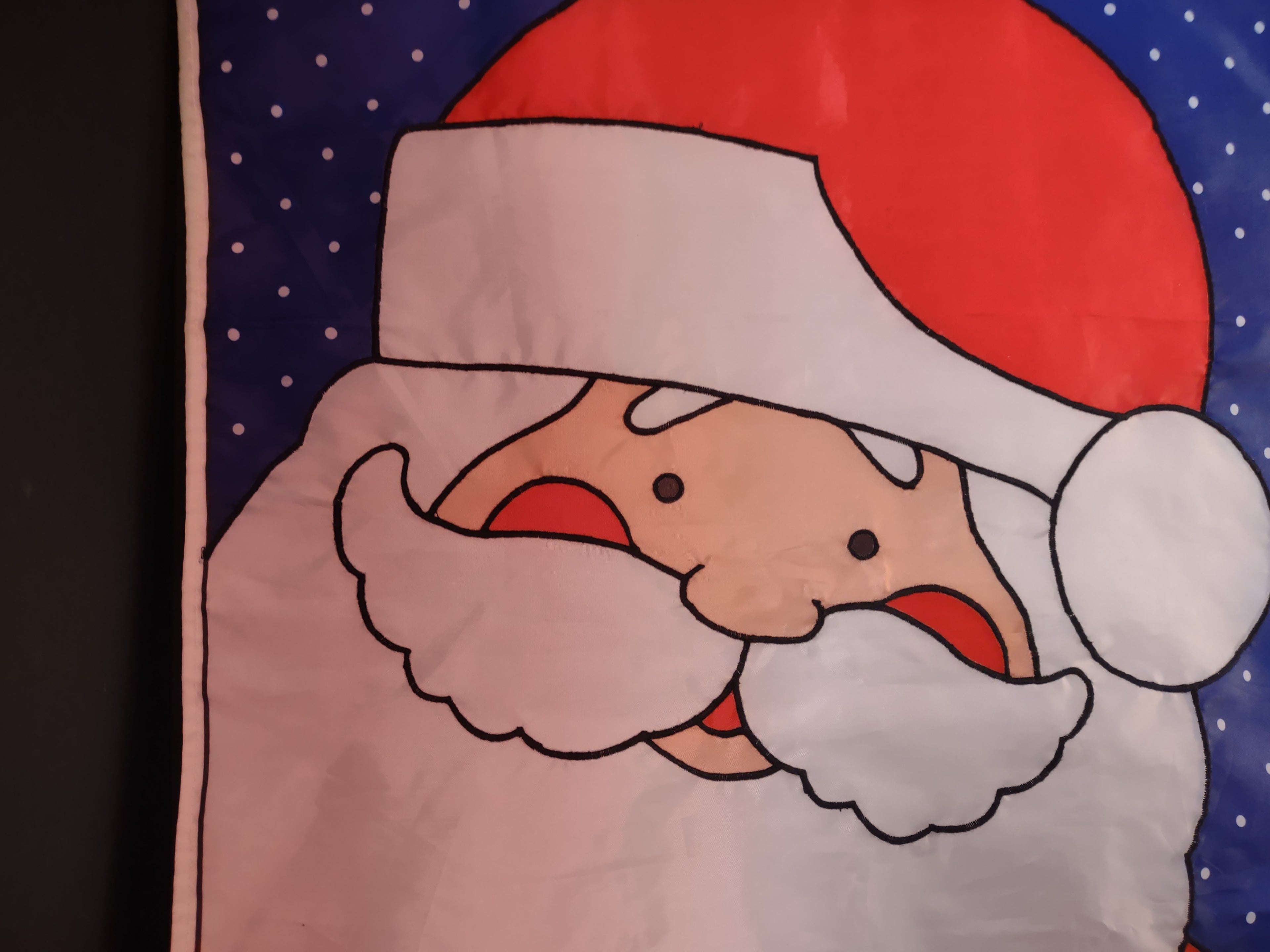 Vintage Double Sided Christmas Avon Santa Nylon Flag 29"x 21" (lot 3384)