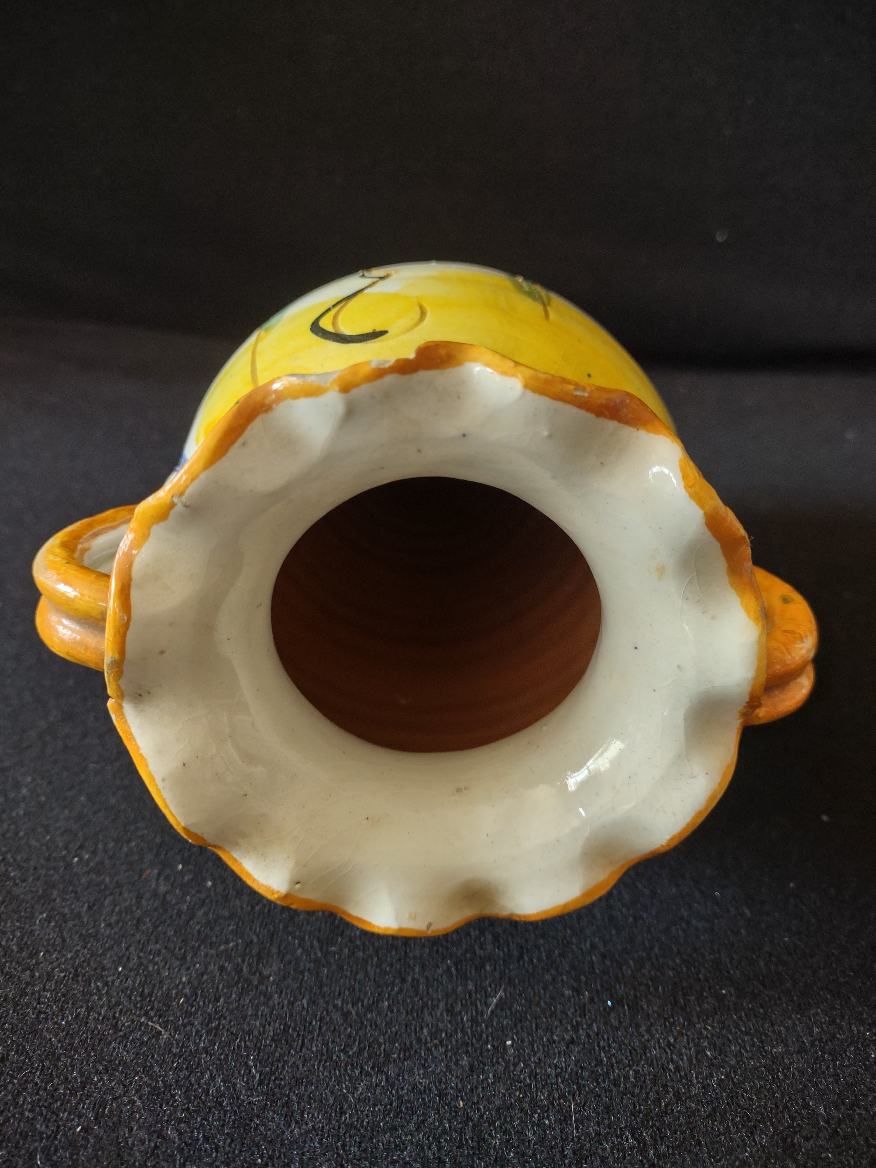 Vintage Ceramic Italy Small 8" Vase Floral Village House (lot 5289)