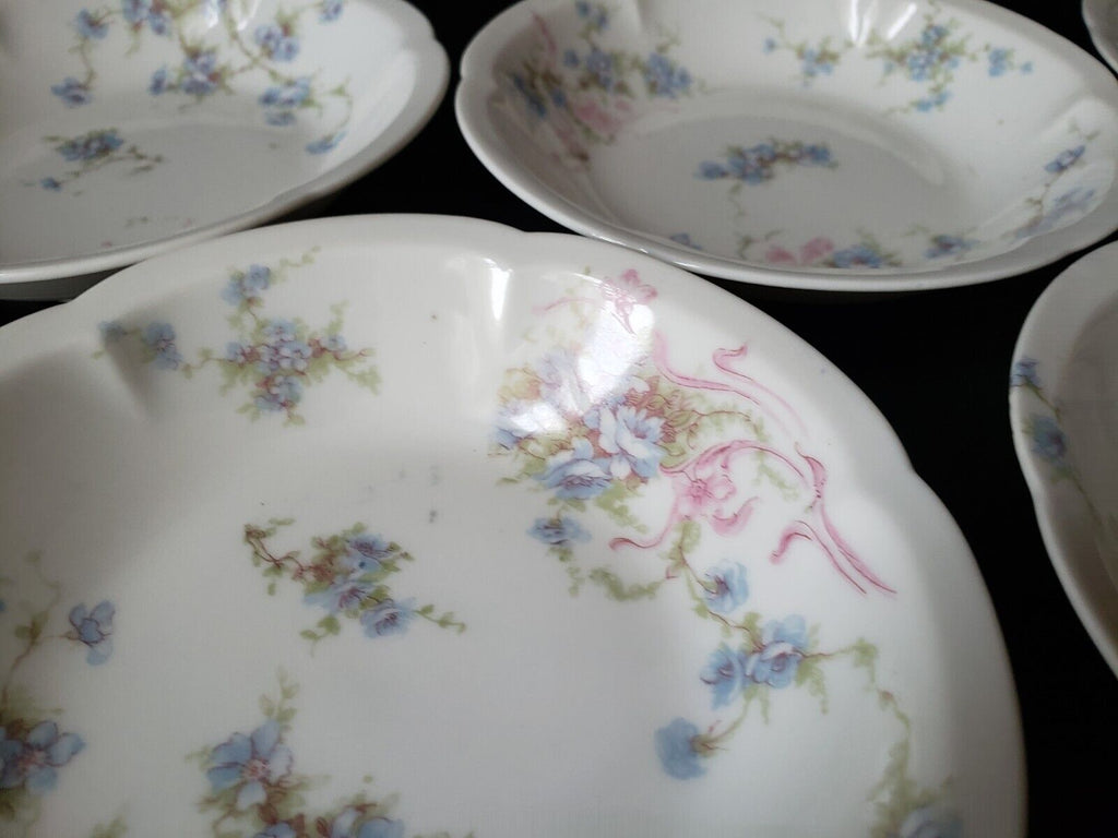 Haviland Limoges France 5 x Bowl 5" Gold Trim Pink Blue Forget Me Not (lot 573)