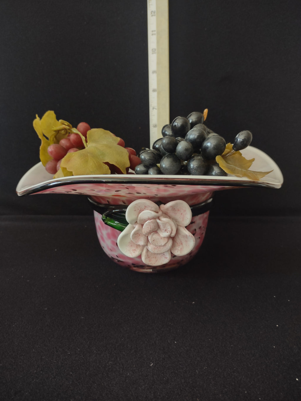 Millefiori Art Glass Block Crystal Pink Confetti Hat Fruit Bowl (Lot 3221)