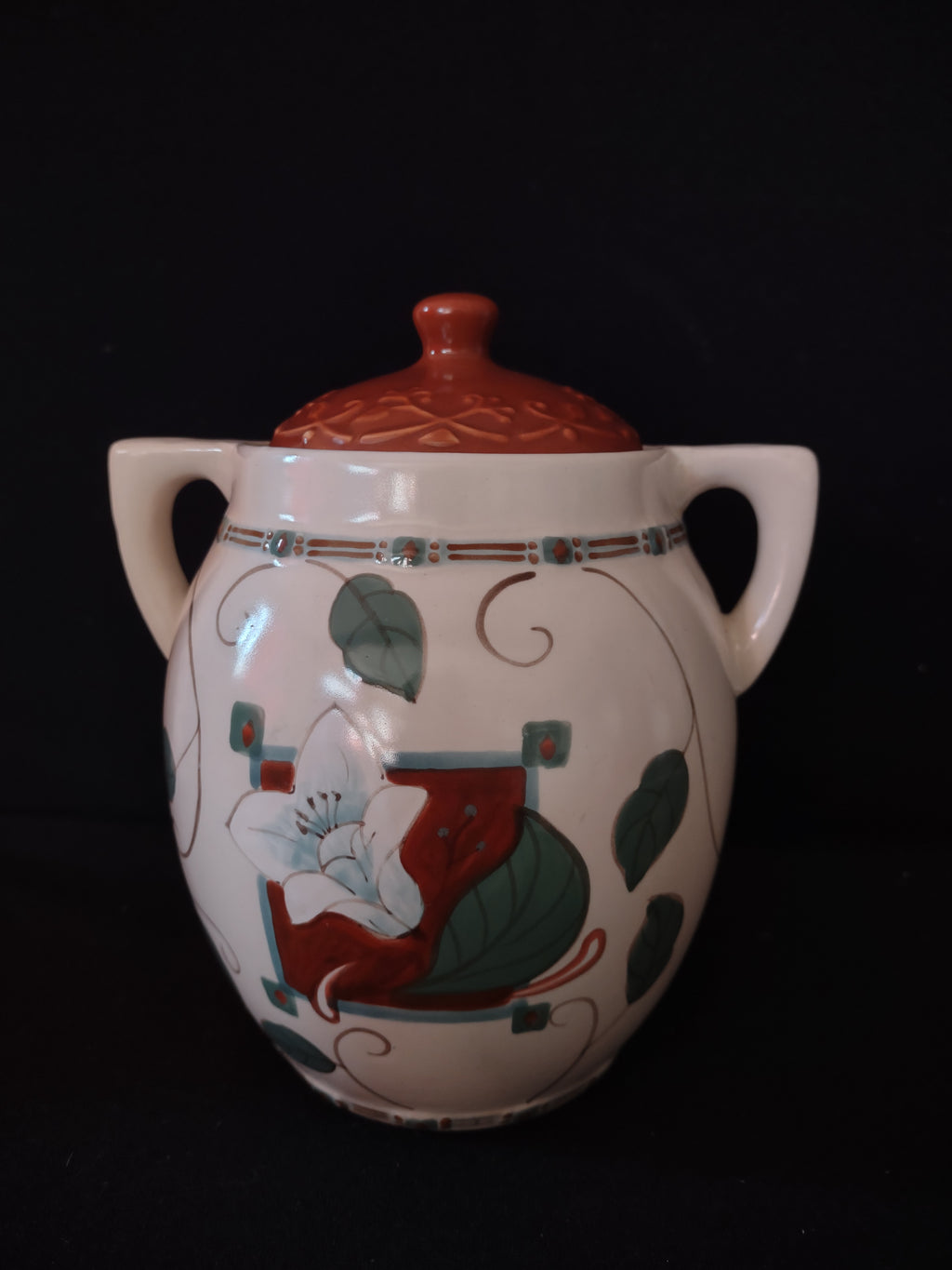 Vintage Pfaltzgraff USA Small Canister Cookie Jar Mission Flower (lot 5274)