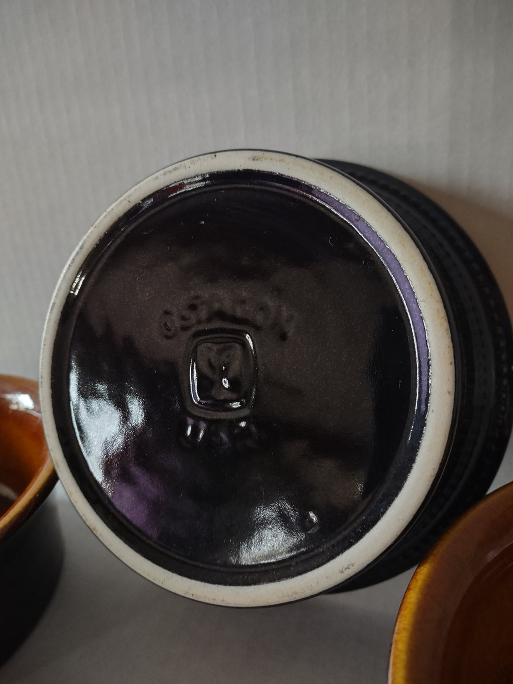Vintage MCM Ironstone Amber Octagon Soup Bowl x 3 USA Oven Proof (lot 5007)