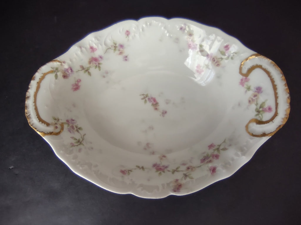 Haviland Limoges Serving Vegetable Bowl Pink Purple Yellow Rose (lot 849)