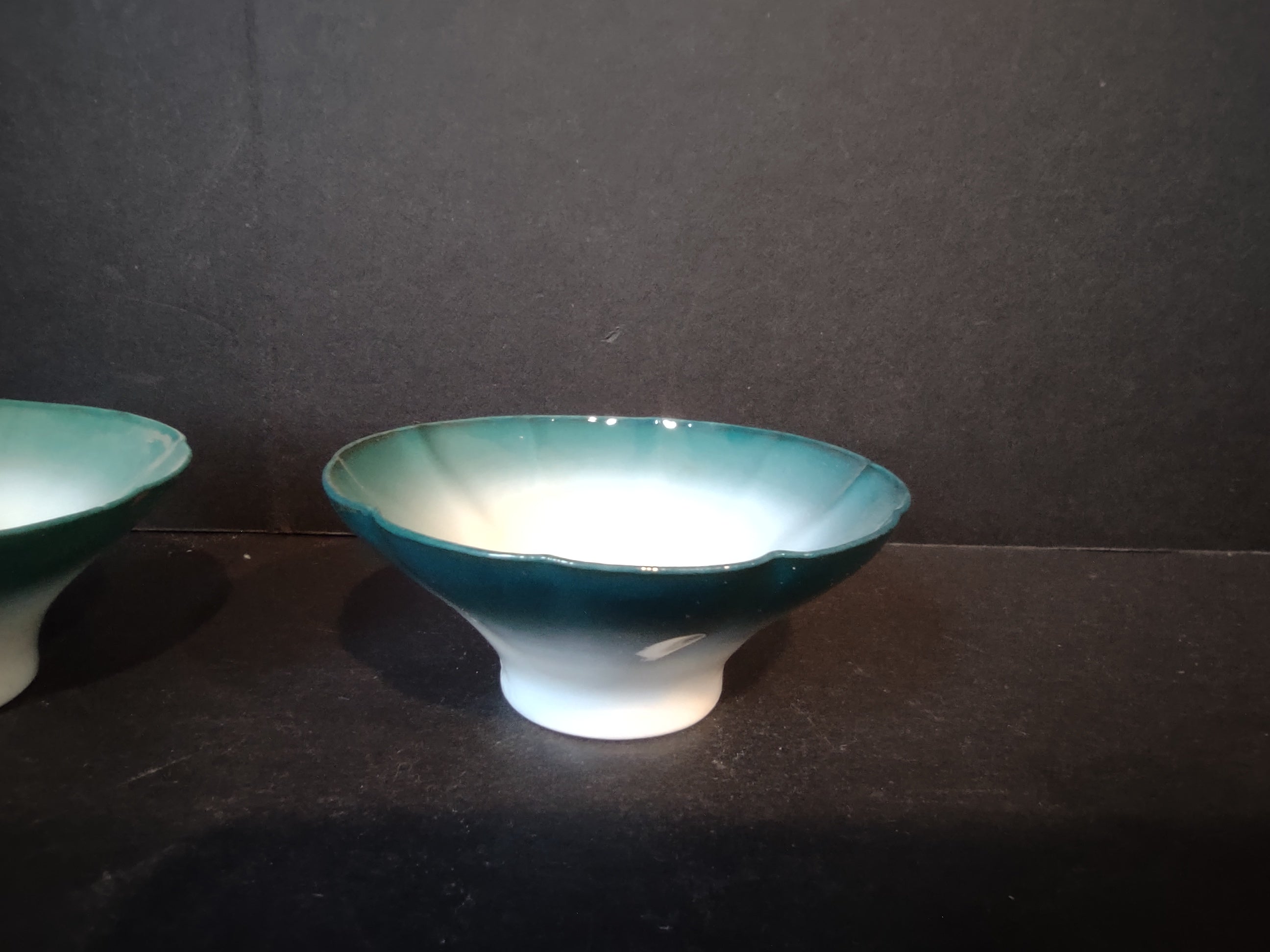 Vintage Chinese Ceramic Condiment Dish x 3 Green White (lot 5355)