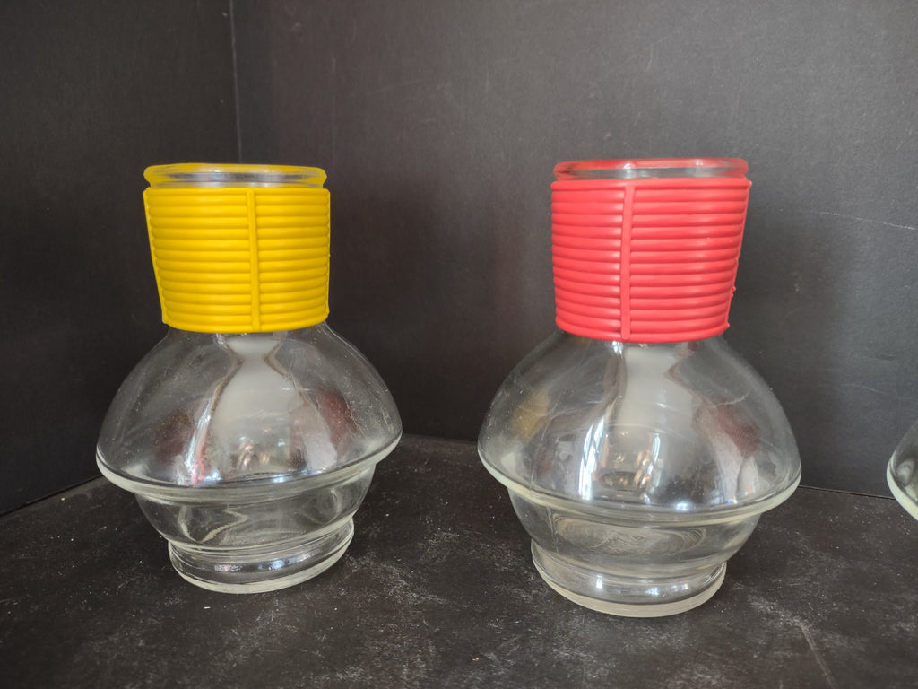 Vintage Hottle Carafe Clear Glass x 4 NO Lid Glasbake Red Yellow (lot 5314)