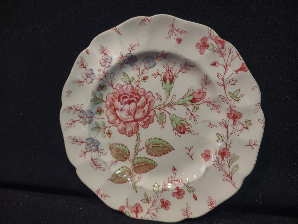 Vintage Small Bread Butter Plate Rose Chintz Johnson Bros Red Stamp (lot 5692)