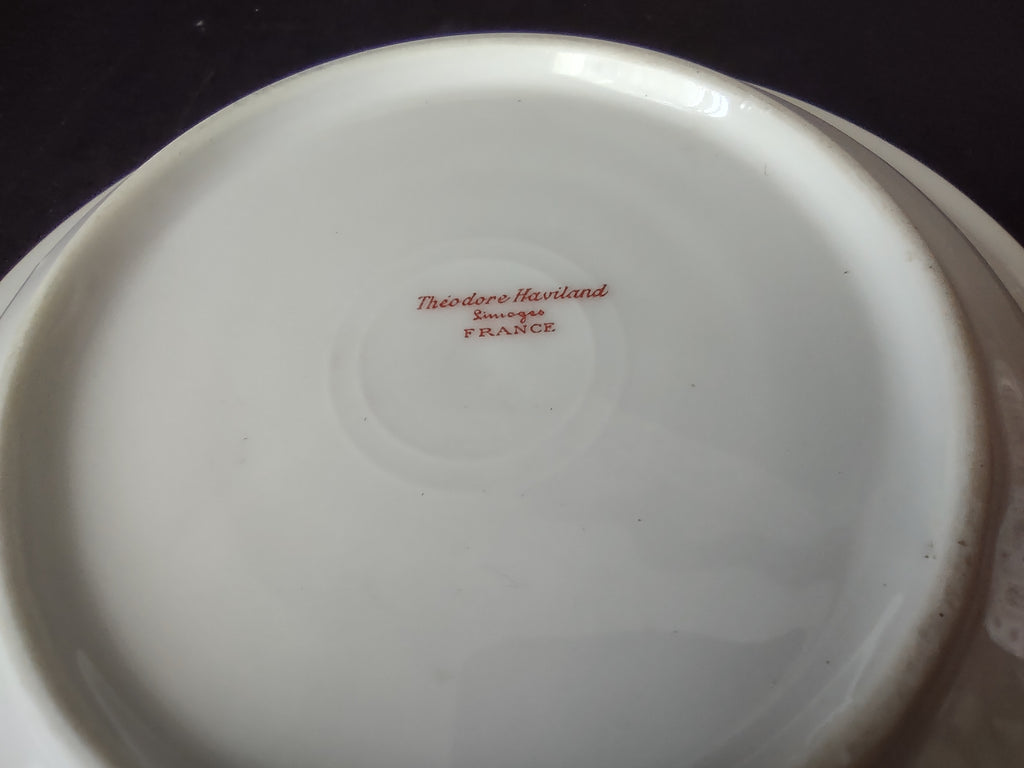 Haviland Limoges Cream Soup Plate 7-12" Gold Trim Rose French Chic (lot 990)
