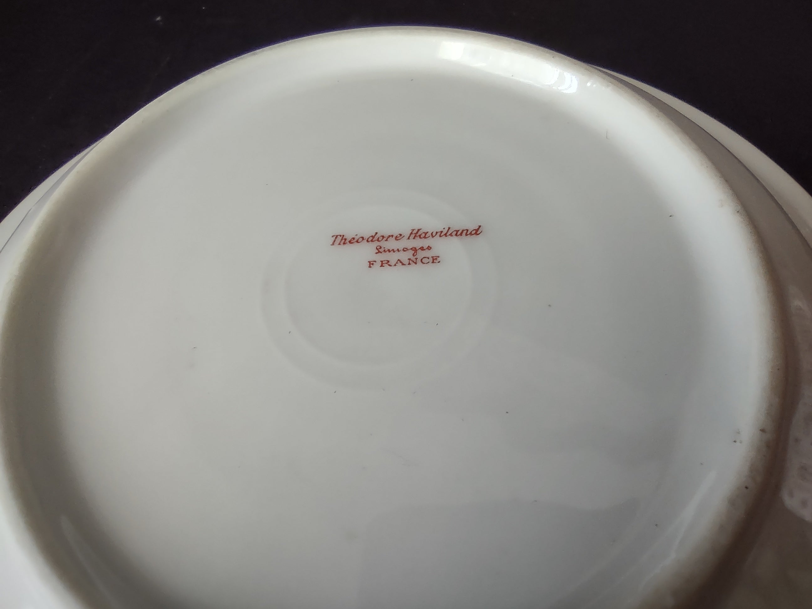 Haviland Limoges Cream Soup Plate 7-12" Gold Trim Rose French Chic (lot 990)