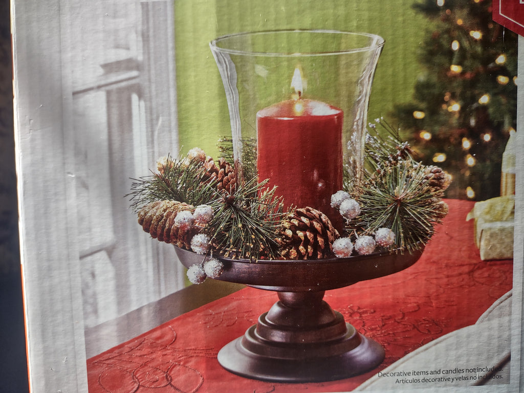 Berries & Pinecones 3 Piece Pedestal Hurricane Christmas Centerpiece (lot 2281)