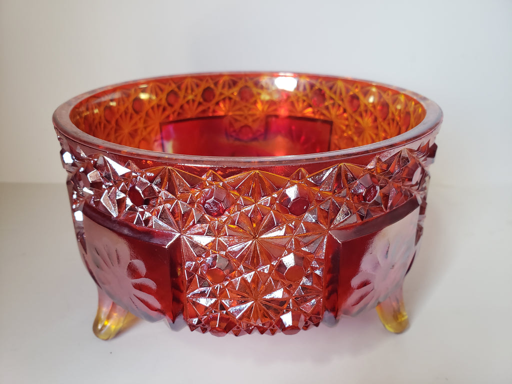 Vintage Marigold Iridescent Footed Bowl Carnival Glass (lot 2216)