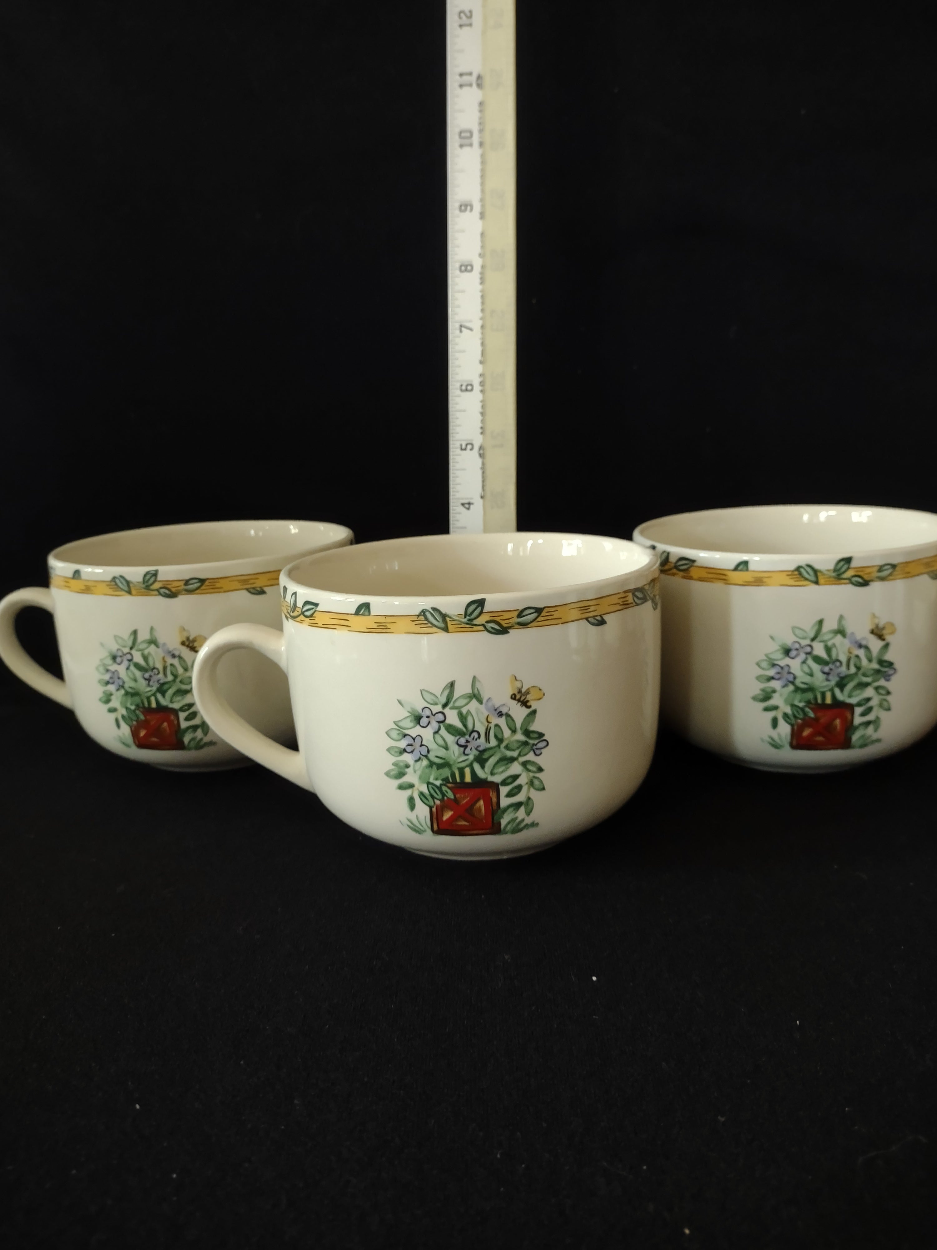 Vintage Thomson Pottery Birdhouse Soup Bowl Cup X 3 (Lot 2911)