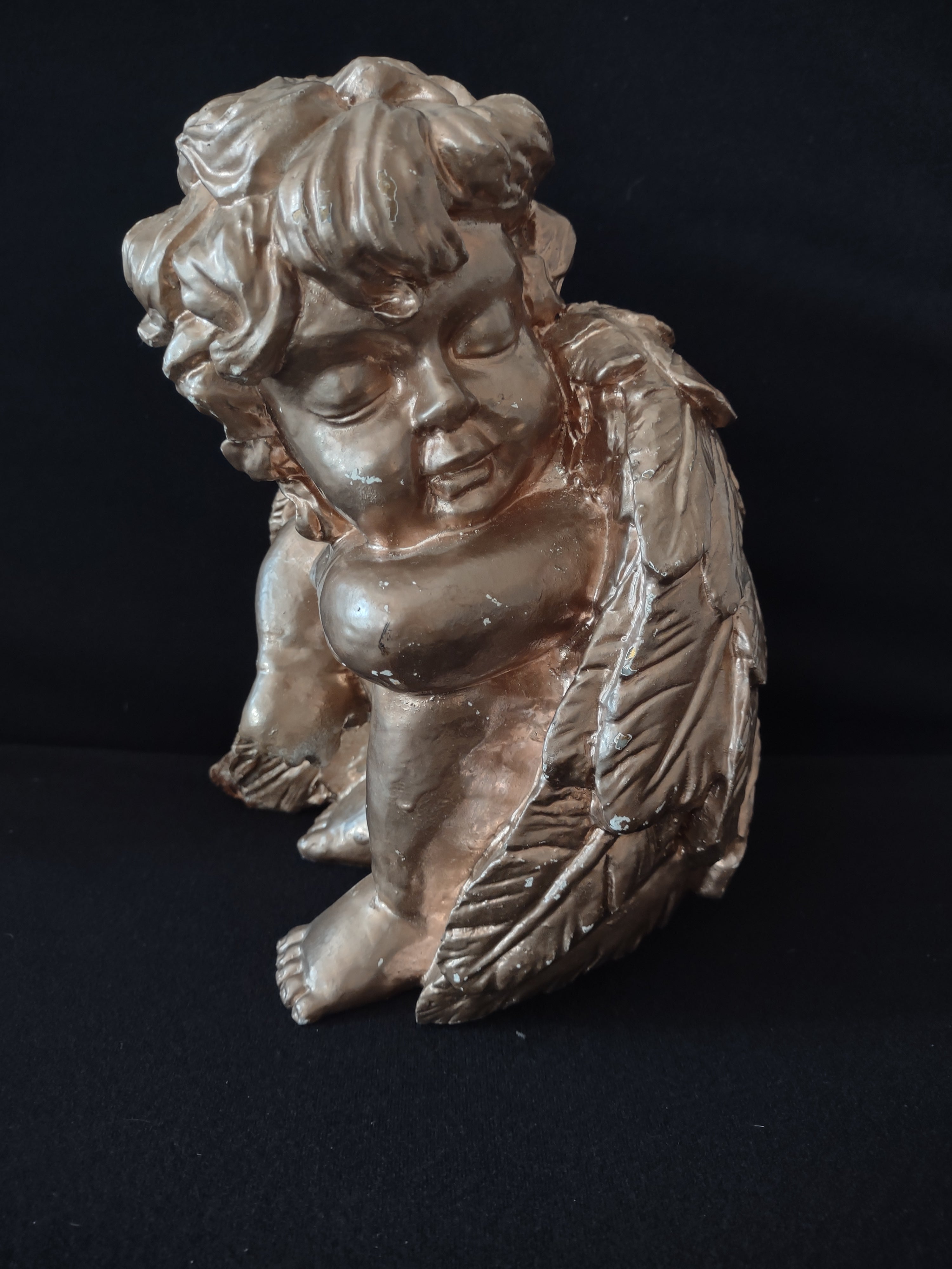 Angel Cherub Bronze-Color 9" Scratched Paint Polyresin (lot 3230)