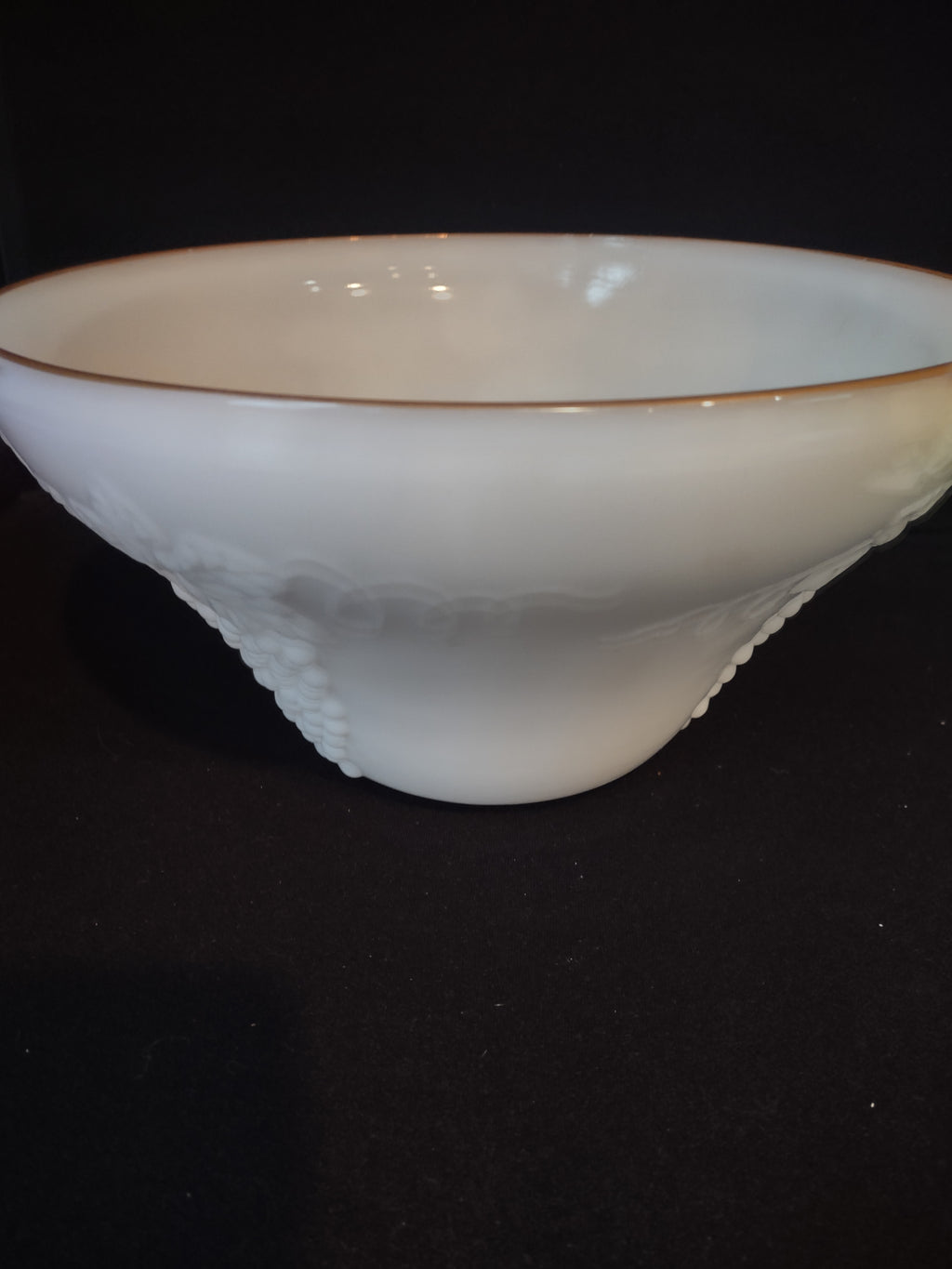Anchor Hocking Milk Glass Large Punch Bowl Gold Trim (lot 2567c)